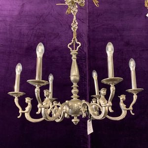 Antique Flemish Polished Nickel Chandelier with Mermen Detail