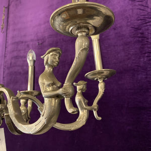 Antique Flemish Polished Nickel Chandelier with Mermen Detail