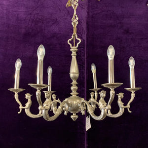 Antique Flemish Polished Nickel Chandelier with Mermen Detail