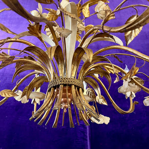 Italian Gilt Tôle and Painted Floral Chandelier, Mid-20th Century