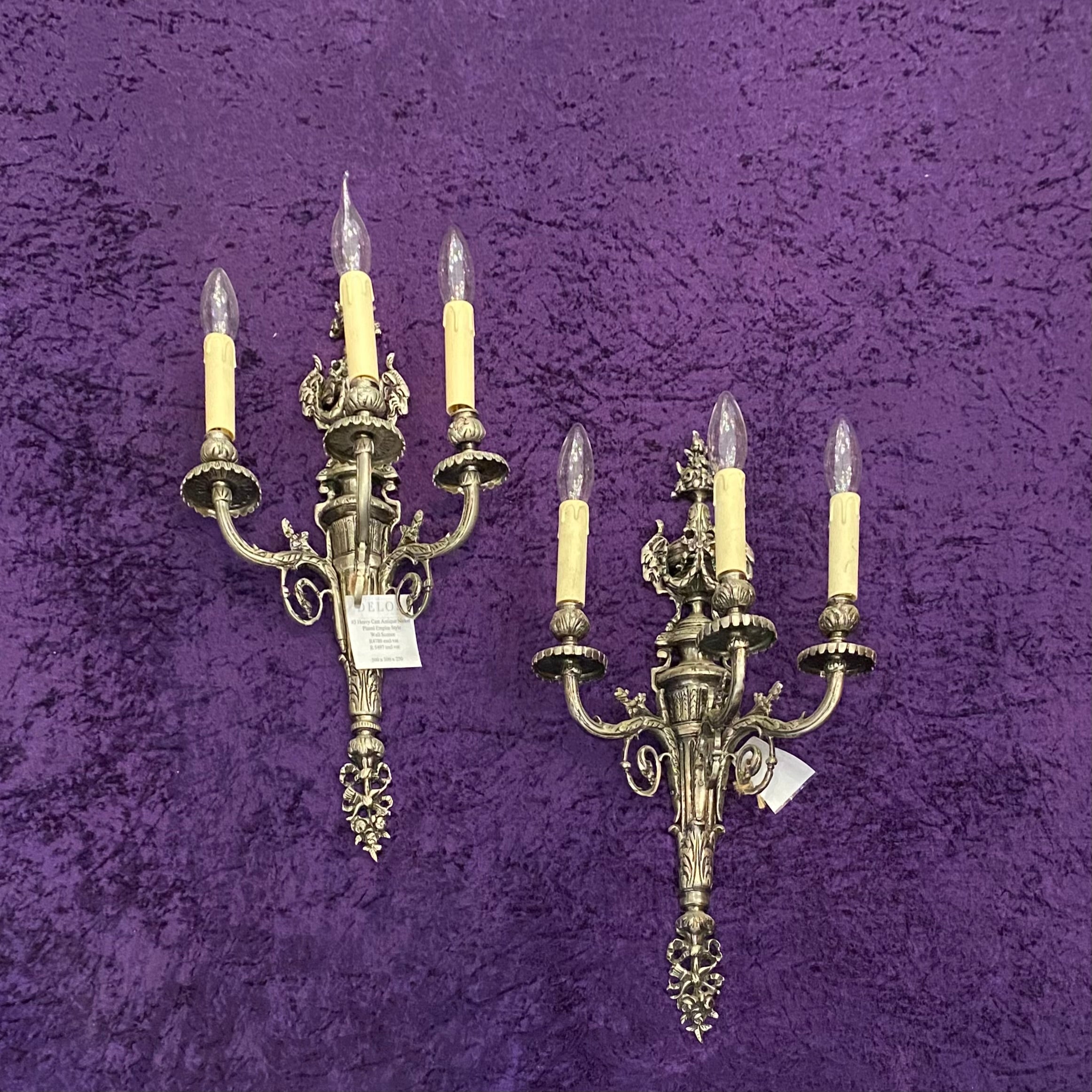 Heavy Cast Antique Nickel Plated Empire Style Sconce