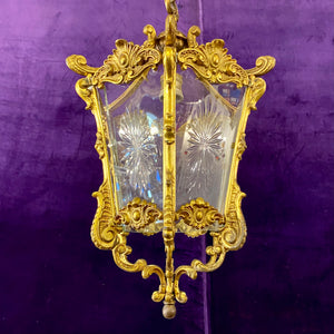 Polished Brass Lantern with Etched Star Burst Glass