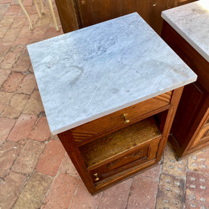 Pair of Art Deco Oak Carved Bedside Pedestals With Marble Top