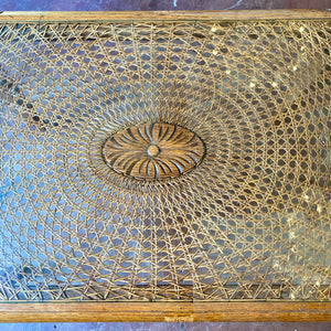 Beautiful Oak and Wicker Coffee Table with Glass Top - SOLD