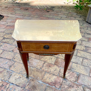 Petite Vintage Table with Marble Top and Brass Detailing