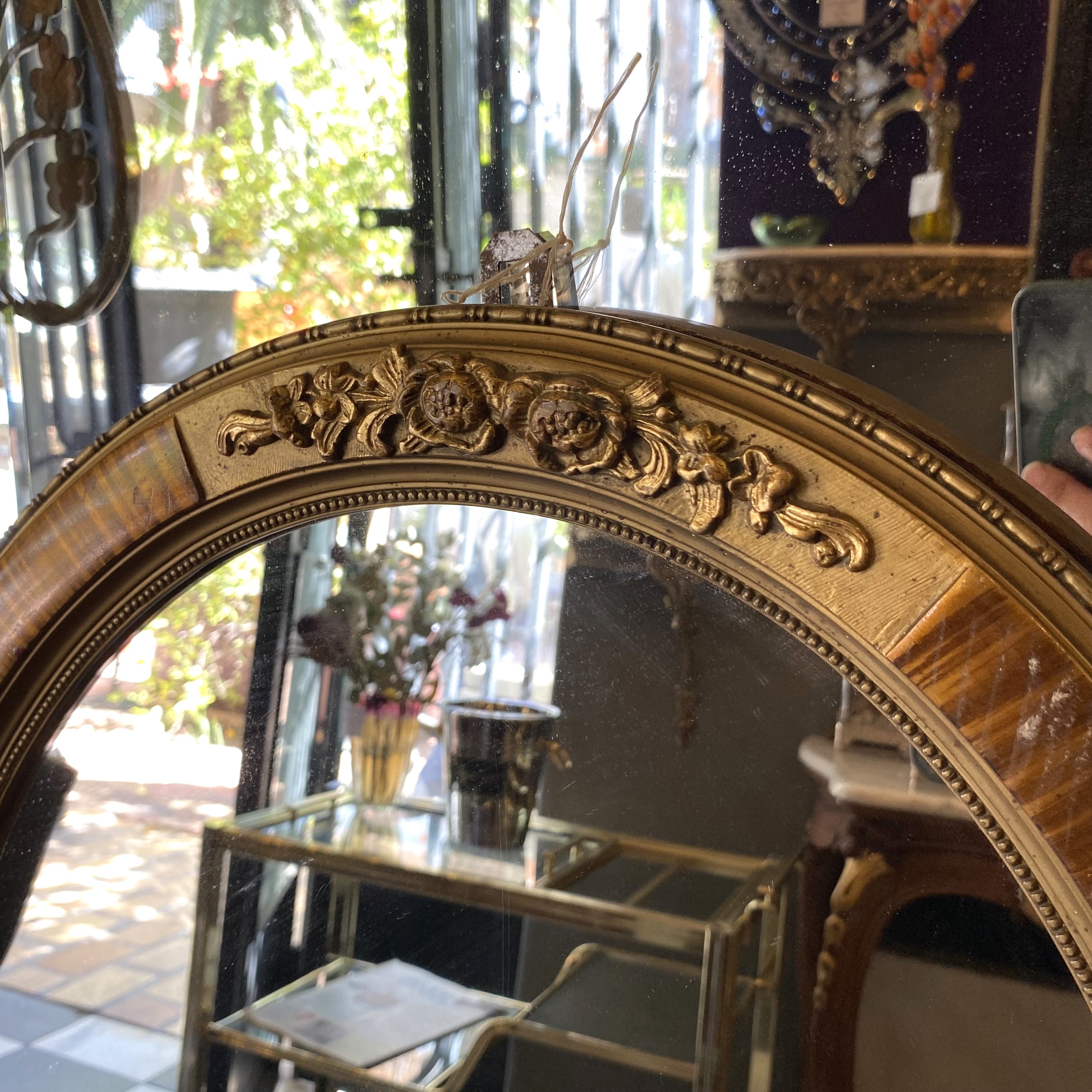 Antique Oval Oak and Gilt Gold Mirror - SOLD