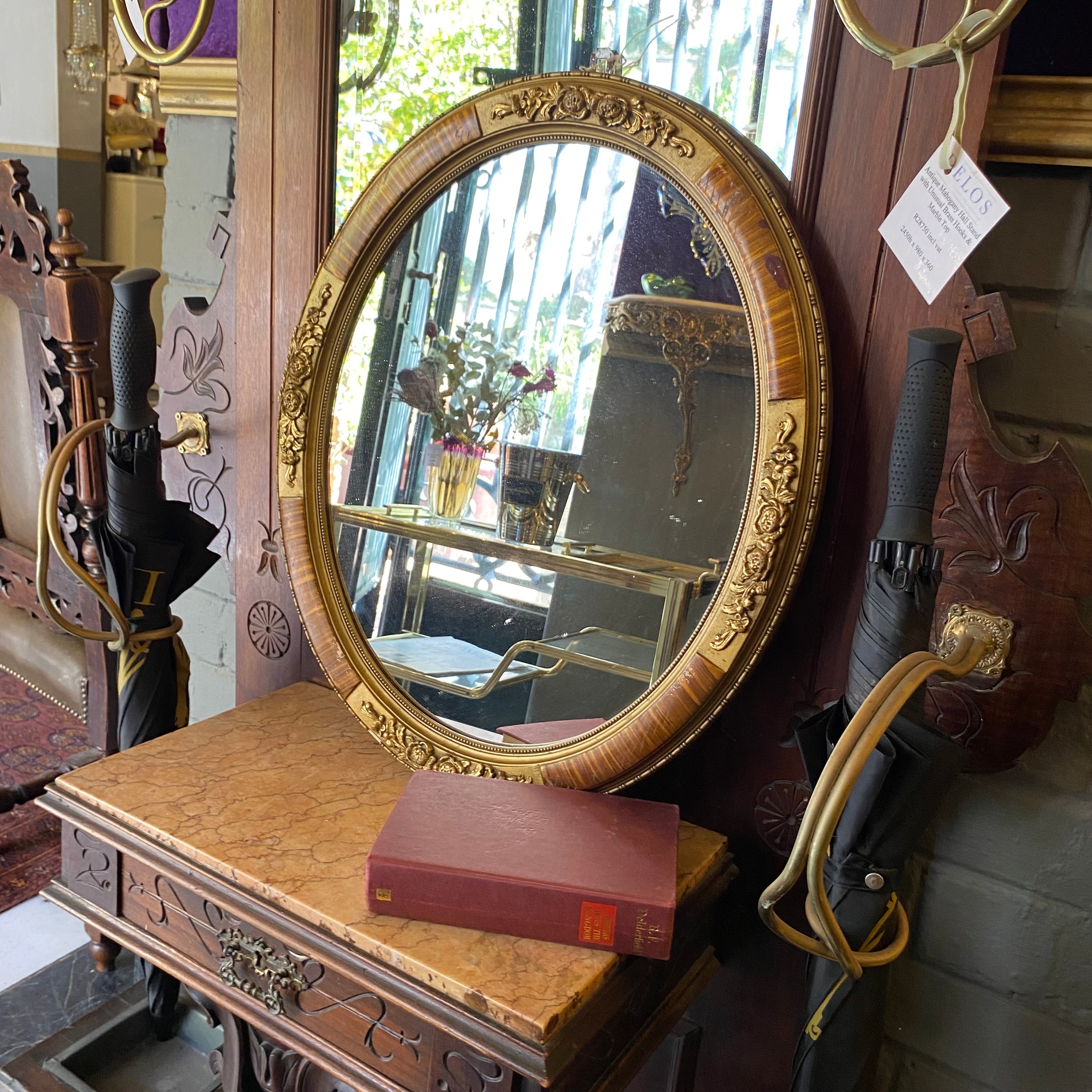 Antique Oval Oak and Gilt Gold Mirror - SOLD