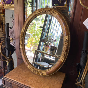 Antique Oval Oak and Gilt Gold Mirror - SOLD