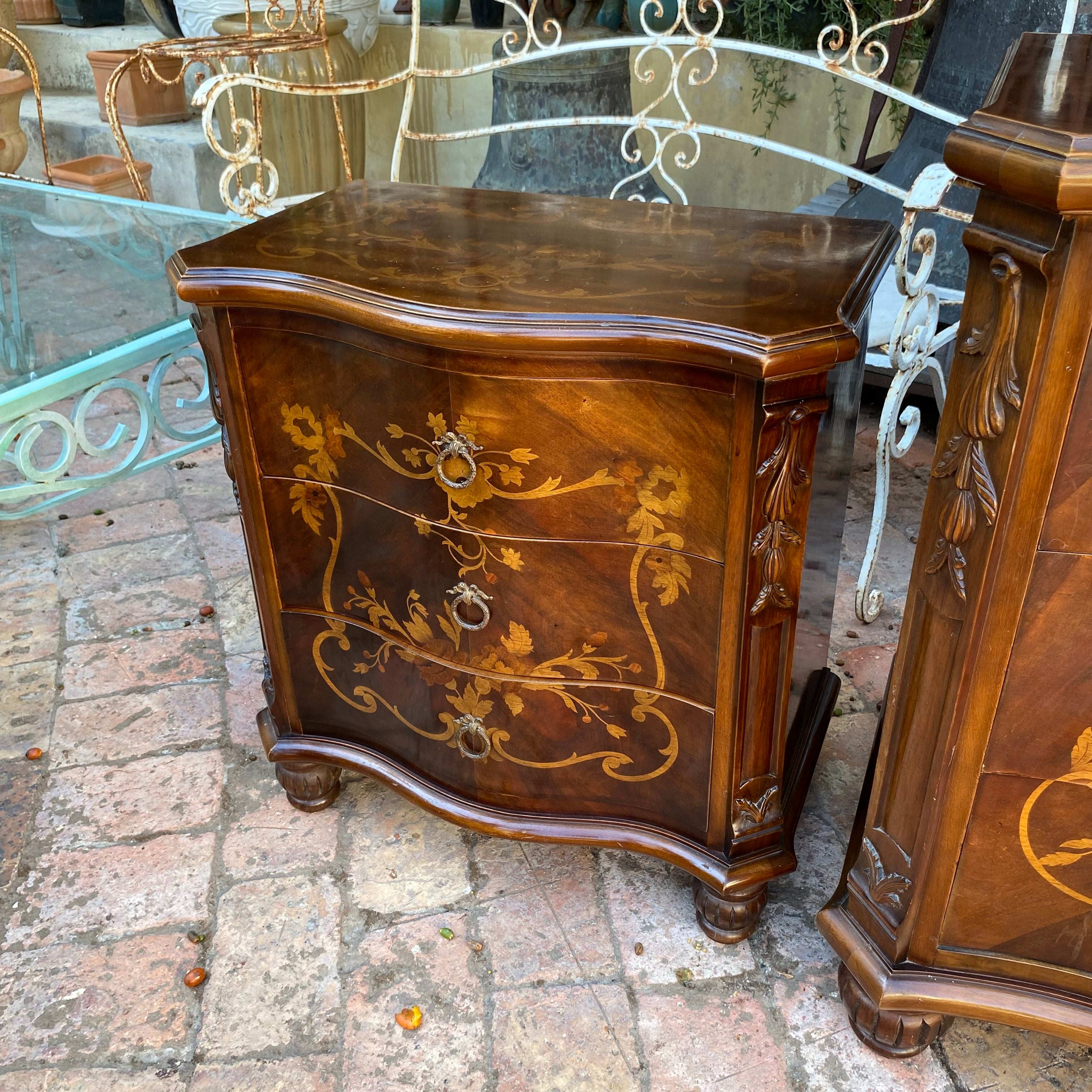 Beautiful Italian Inlay Commode and Pedestals