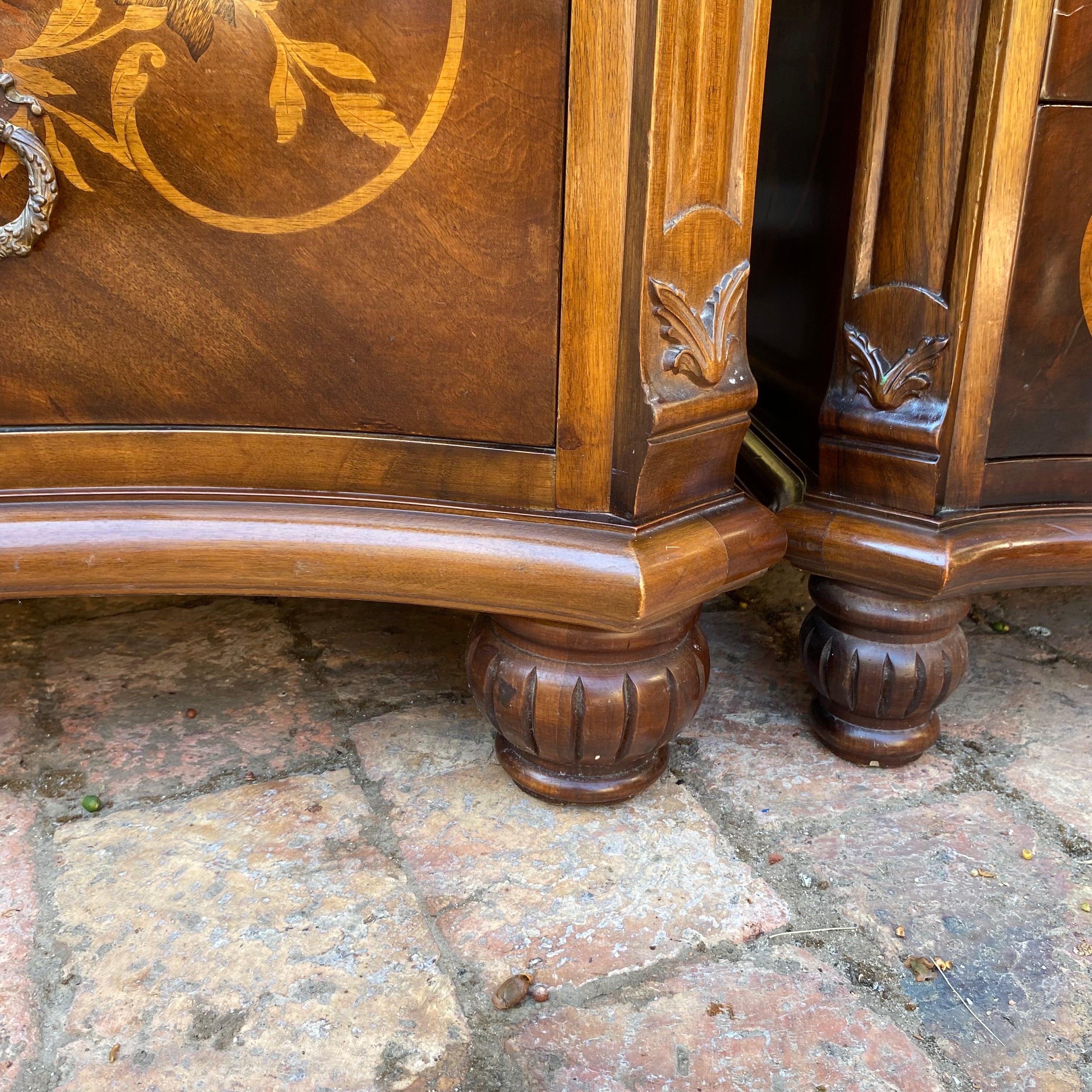 Beautiful Italian Inlay Commode and Pedestals