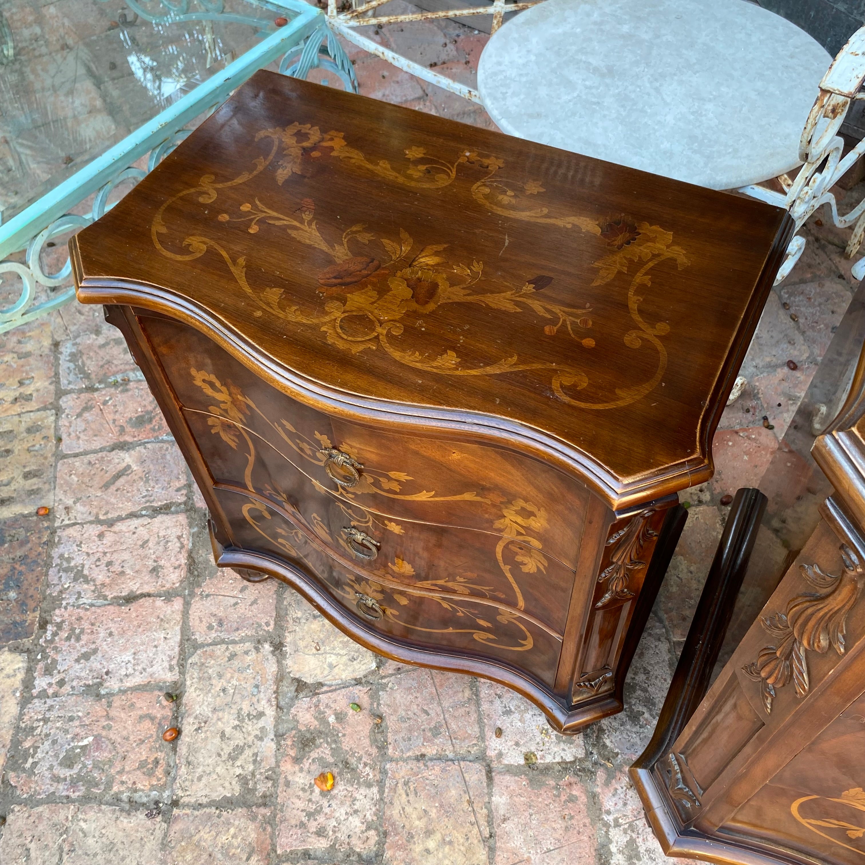 Beautiful Italian Inlay Commode and Pedestals