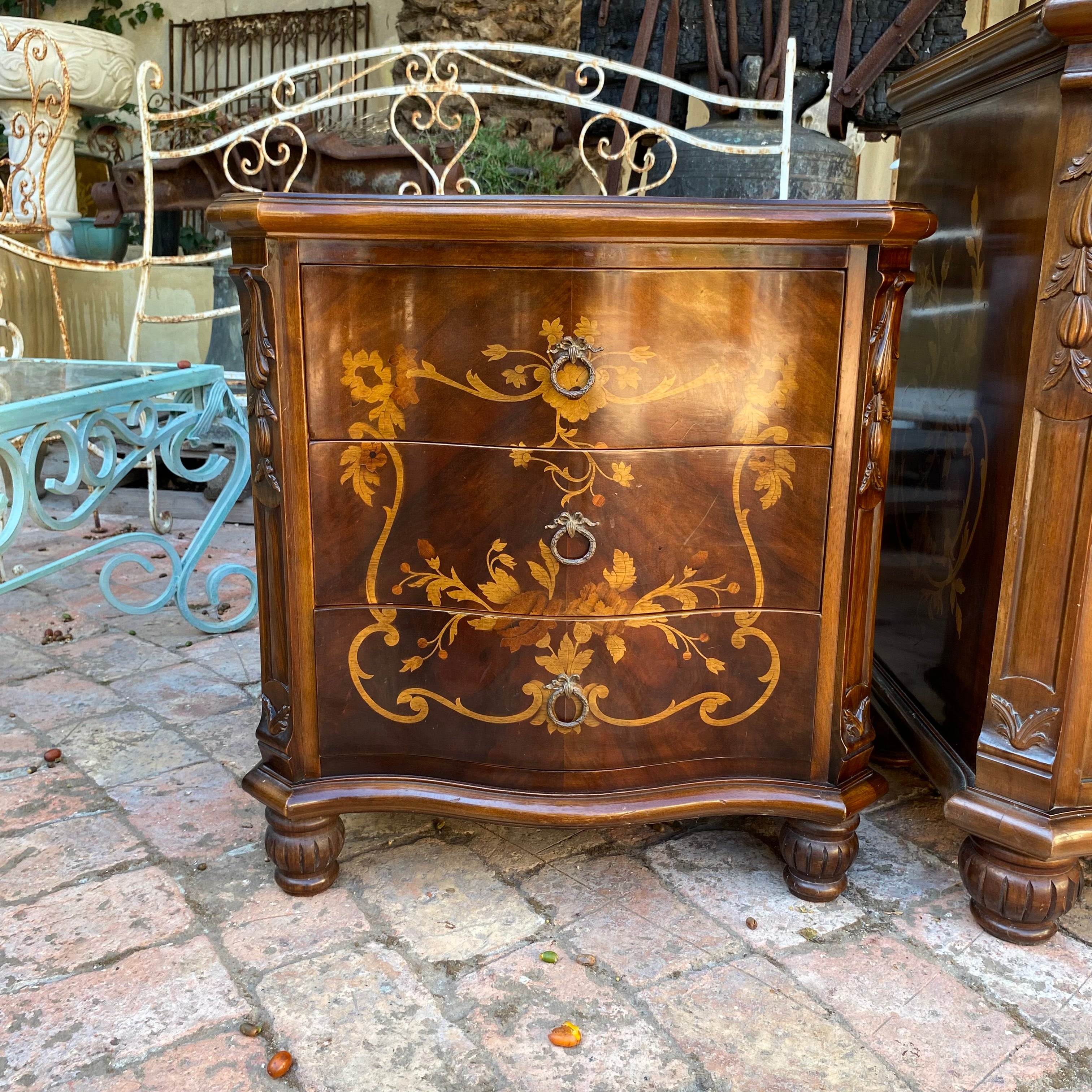 Beautiful Italian Inlay Commode and Pedestals