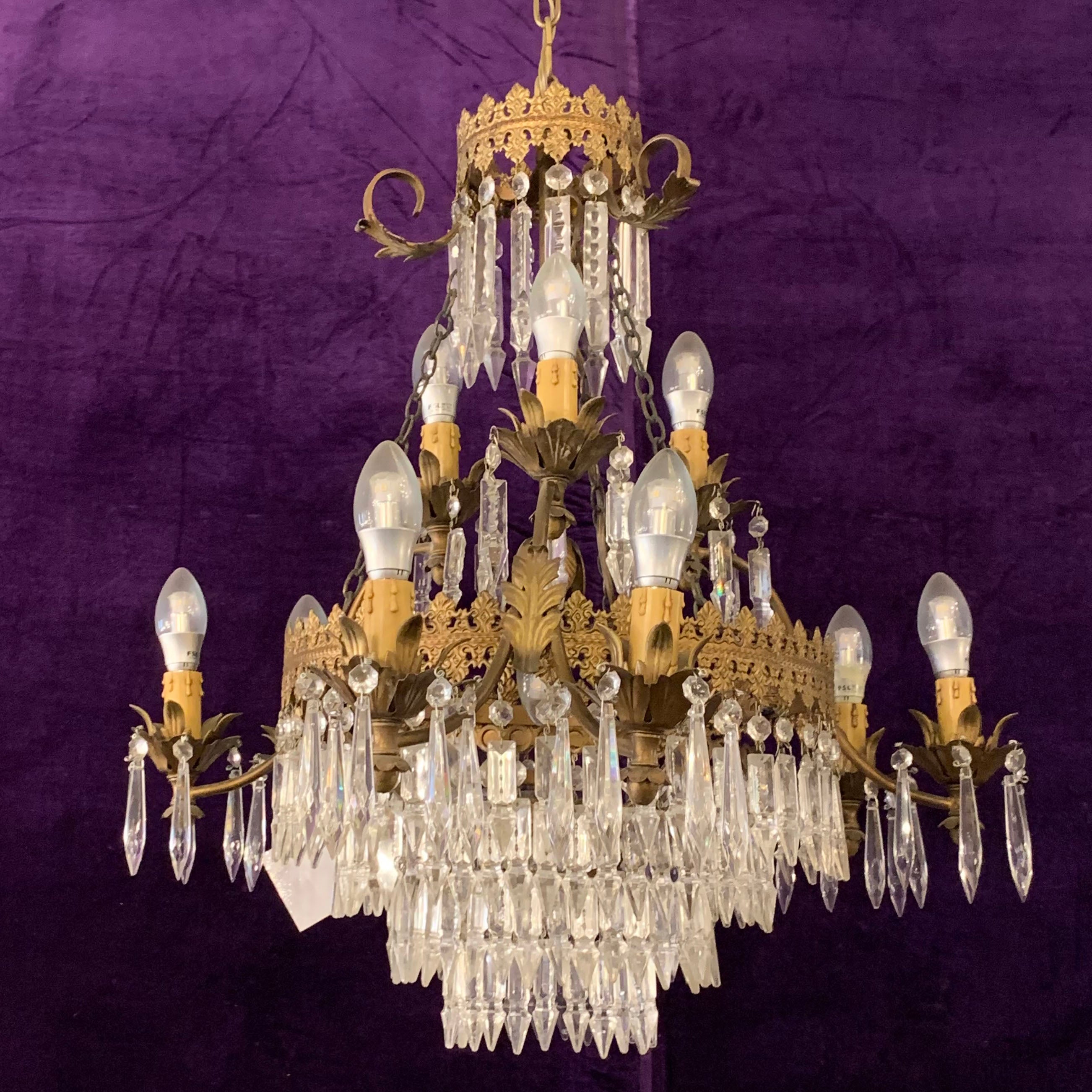 Antique Neoclassical Chandelier with Arrowhead Crystals