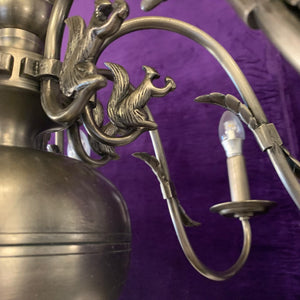 Antique Nickel Flemish Chandelier with Squirrel & Bird detail