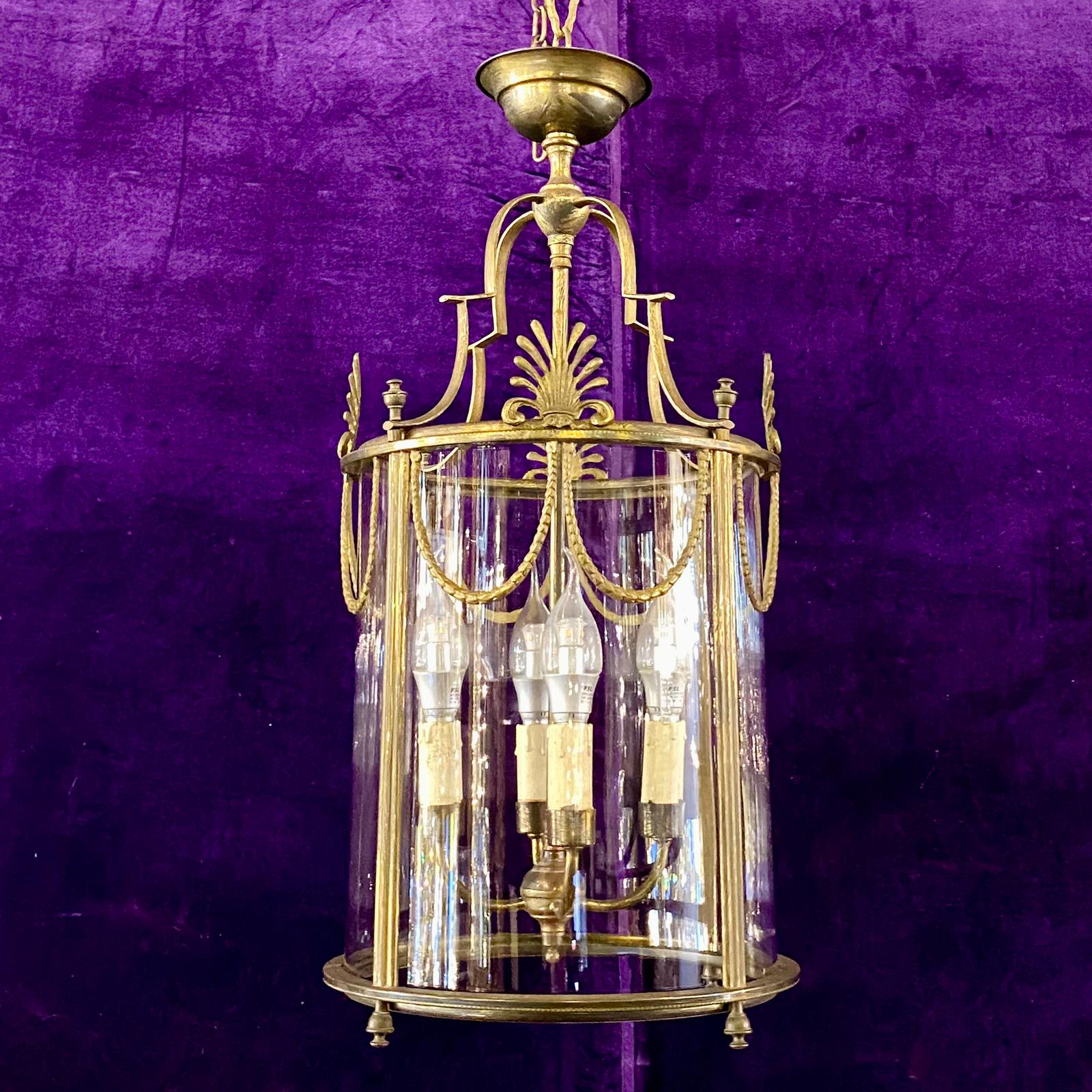 Antique Brass Lantern with Curved Glass