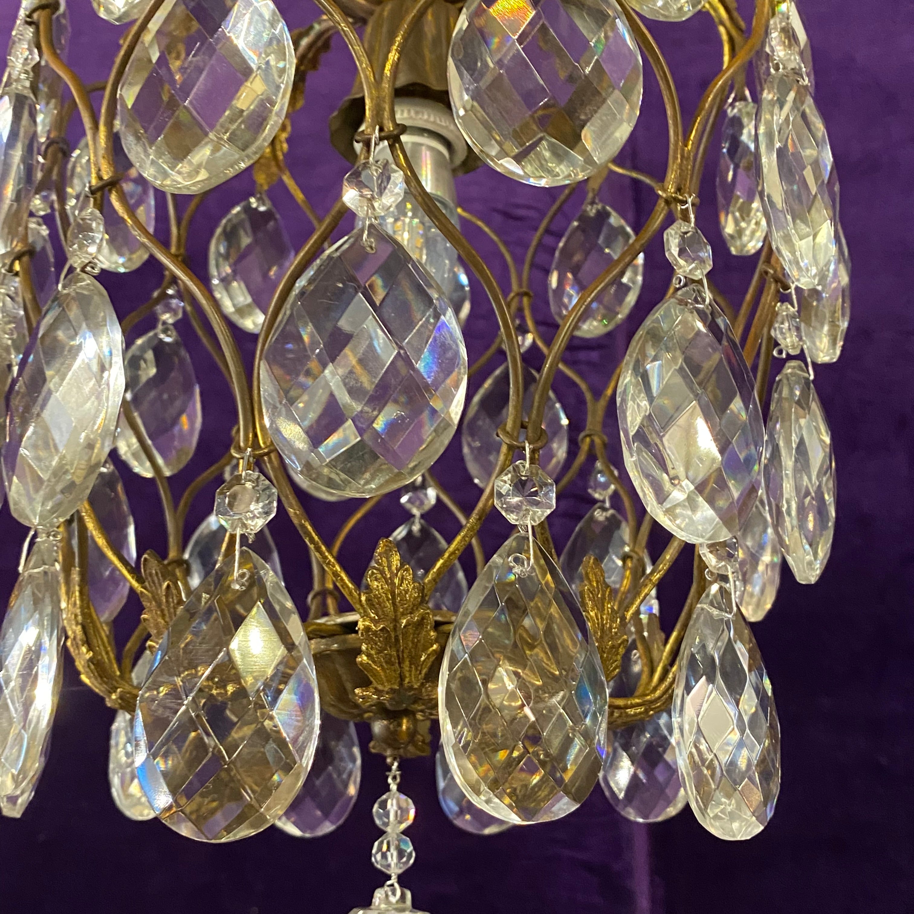 Vintage Cage Chandelier with Teardrop Crystals