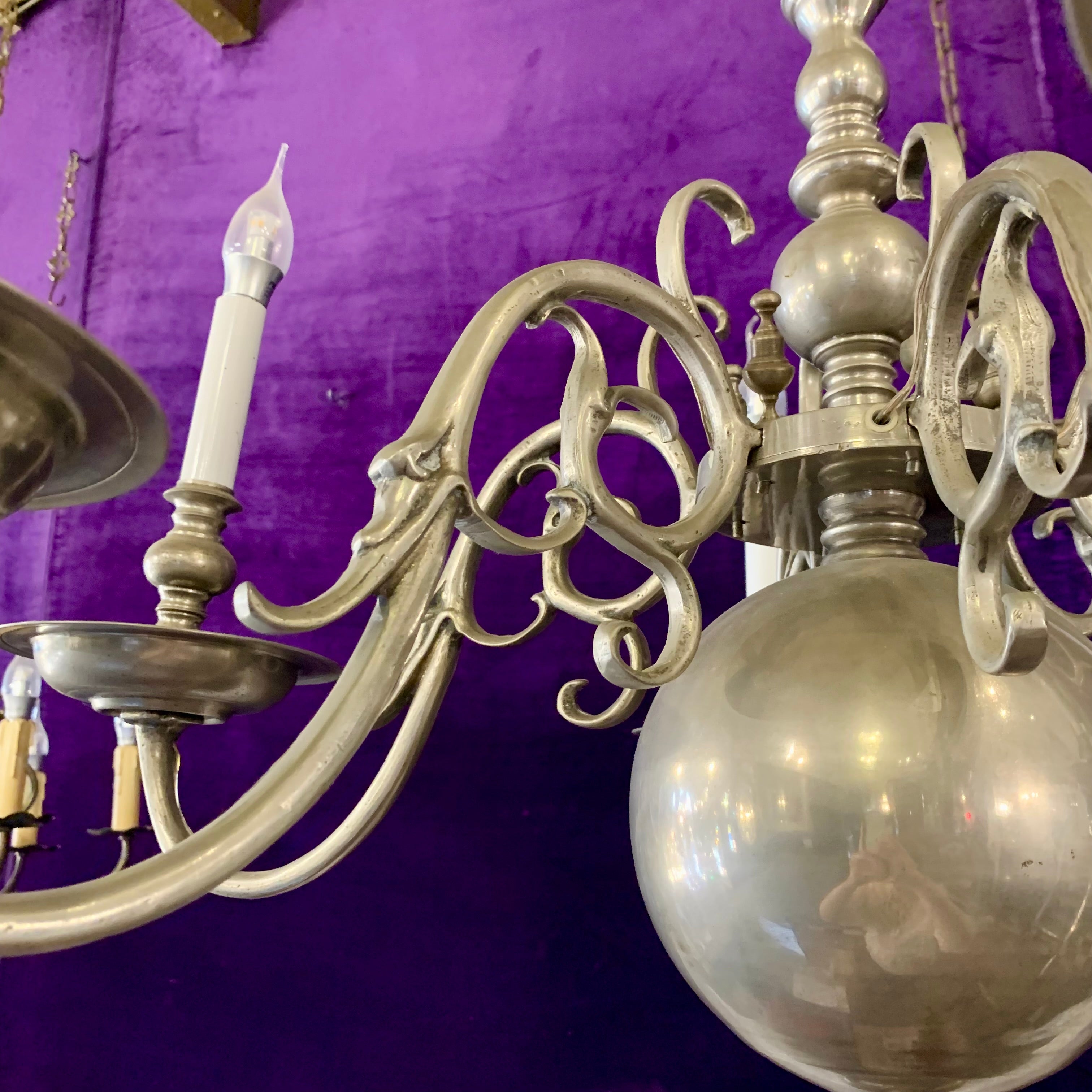 Pair of Antique Pewter Flemish Chandelier