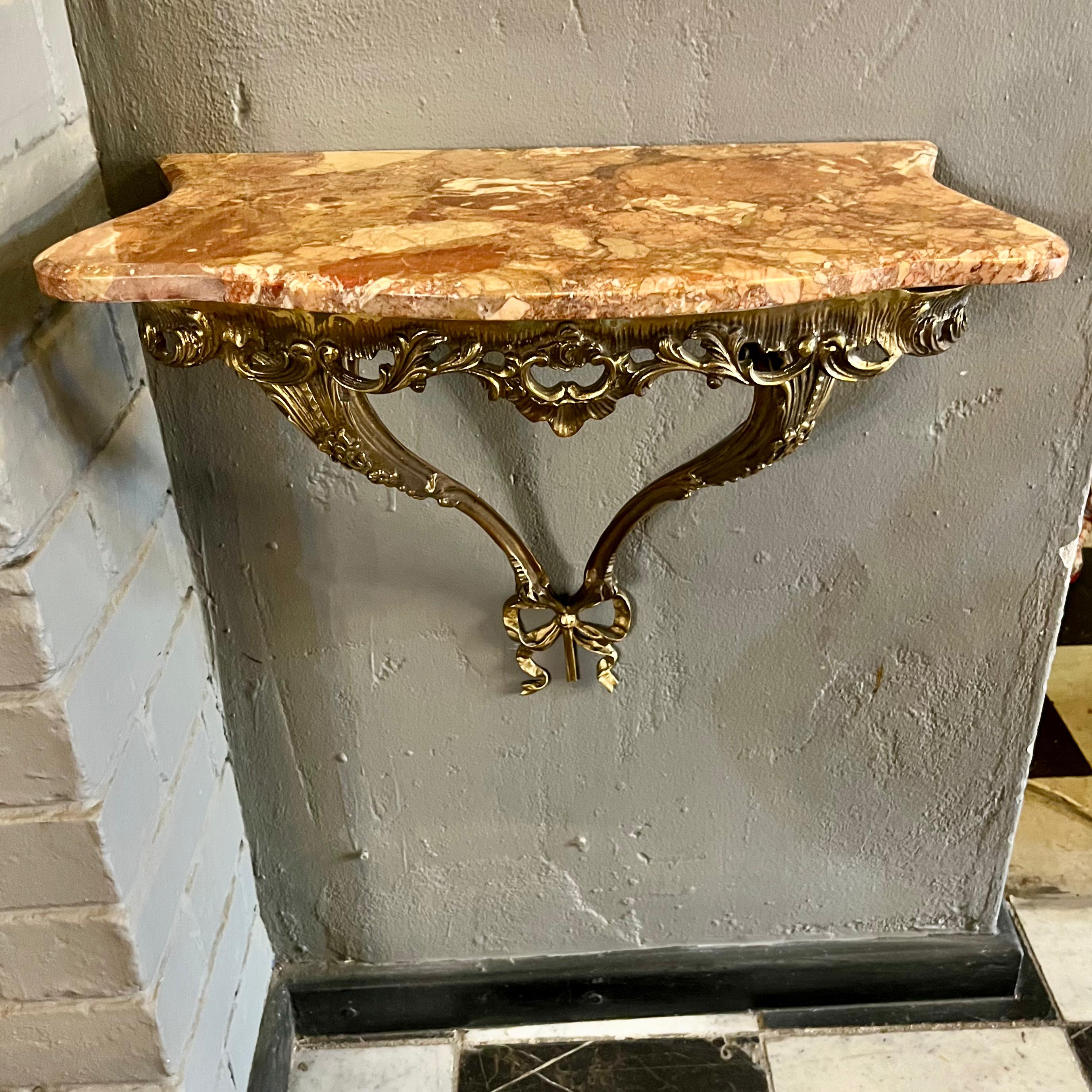 Sweet Brass Bow Console with Orange Mottled Marble - SOLD