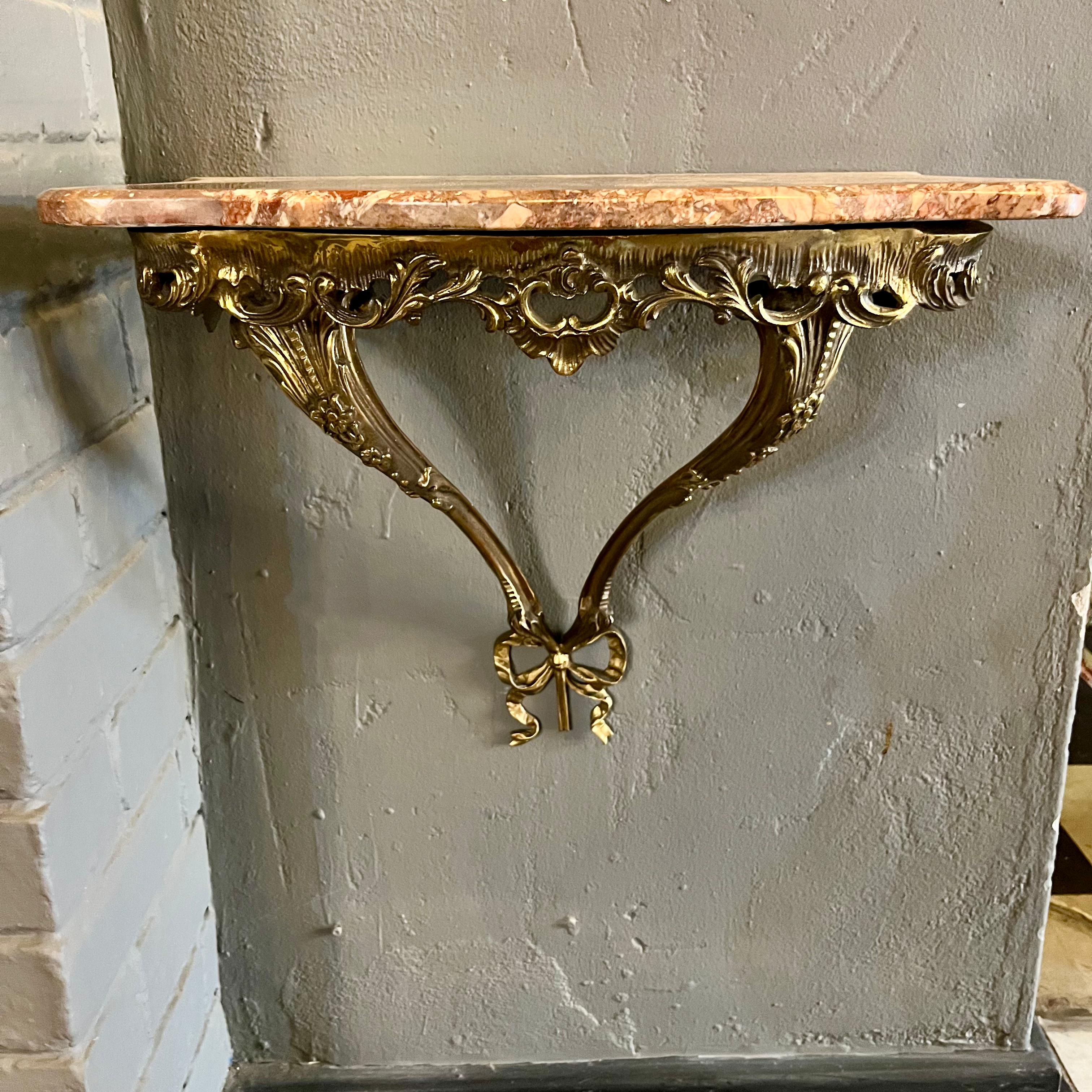 Sweet Brass Bow Console with Orange Mottled Marble - SOLD