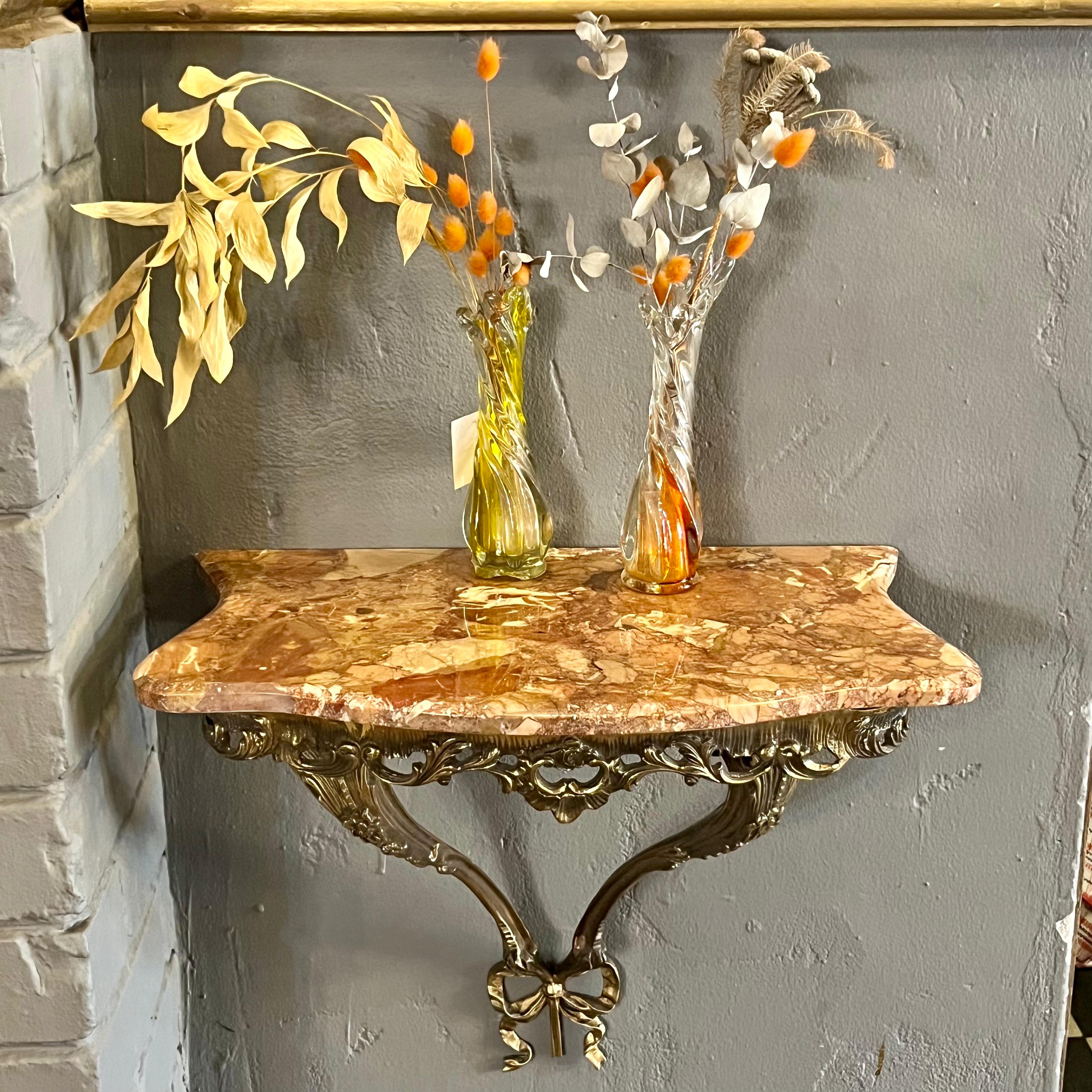 Sweet Brass Bow Console with Orange Mottled Marble - SOLD
