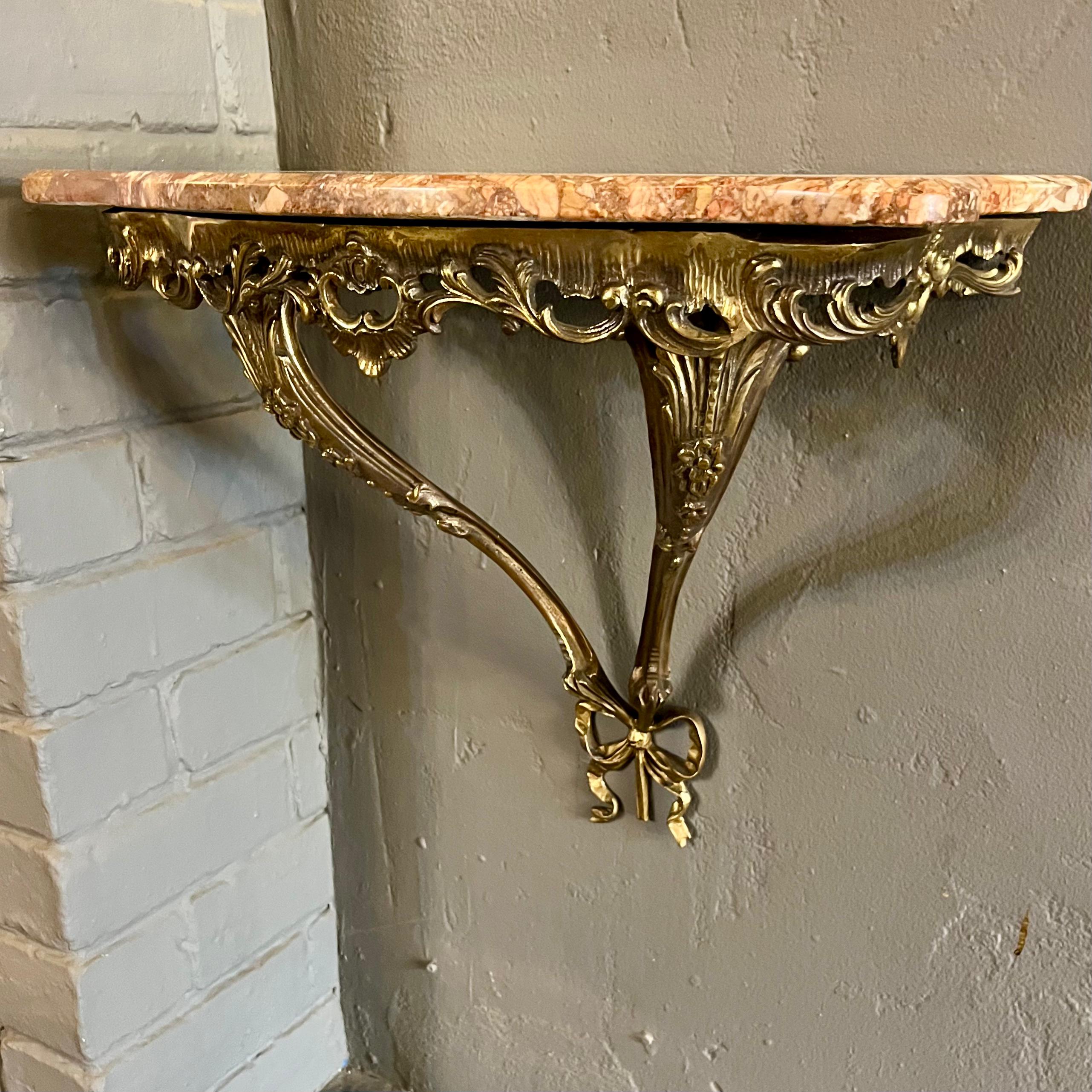 Sweet Brass Bow Console with Orange Mottled Marble - SOLD