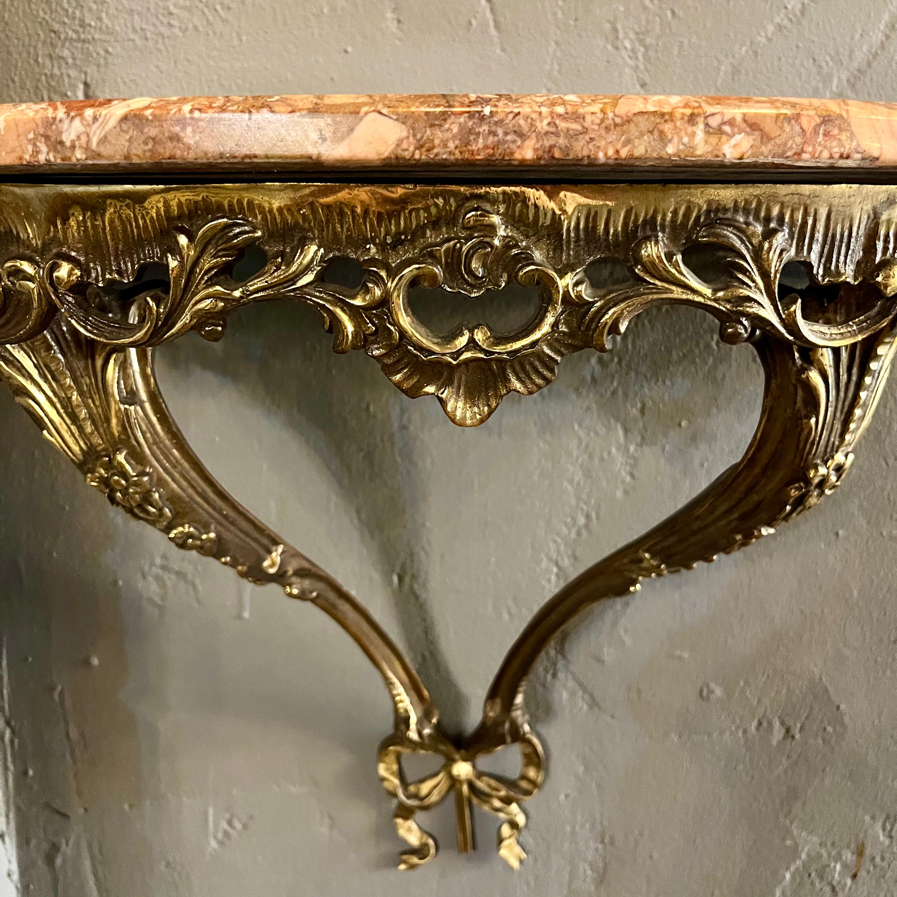 Sweet Brass Bow Console with Orange Mottled Marble - SOLD