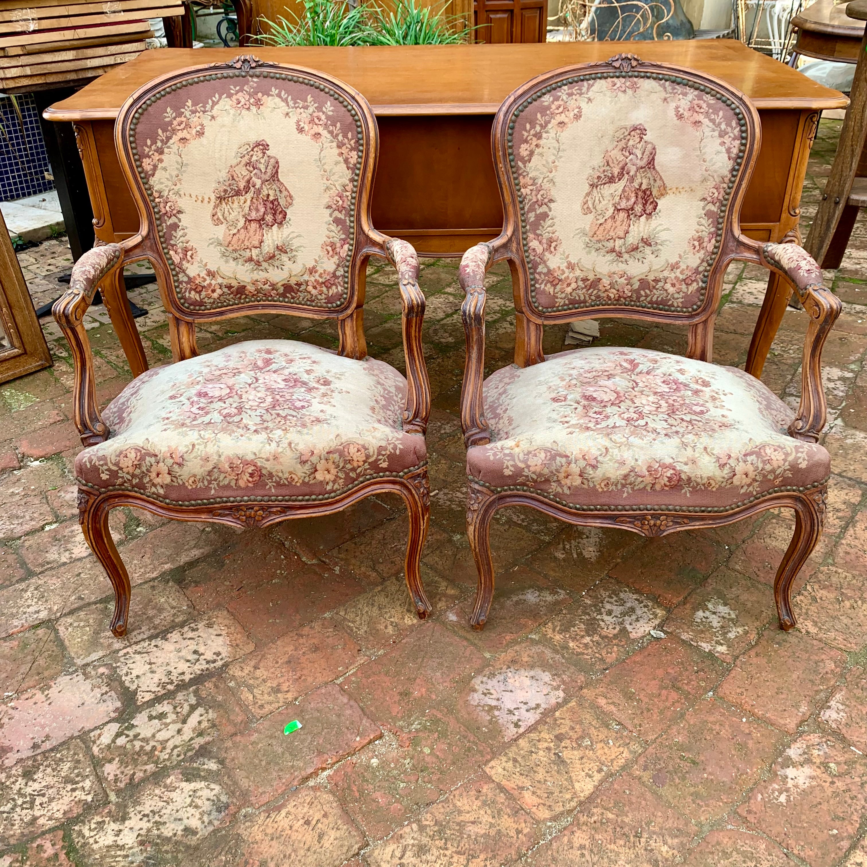 A Pair of Antique Walnut Armchairs - SOLD