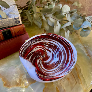 Swirled Red and Flecked White Murano Ashtray