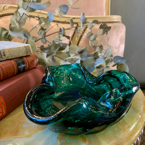 Beautiful Controlled Bubbles Emerald Green Murano Ashtray