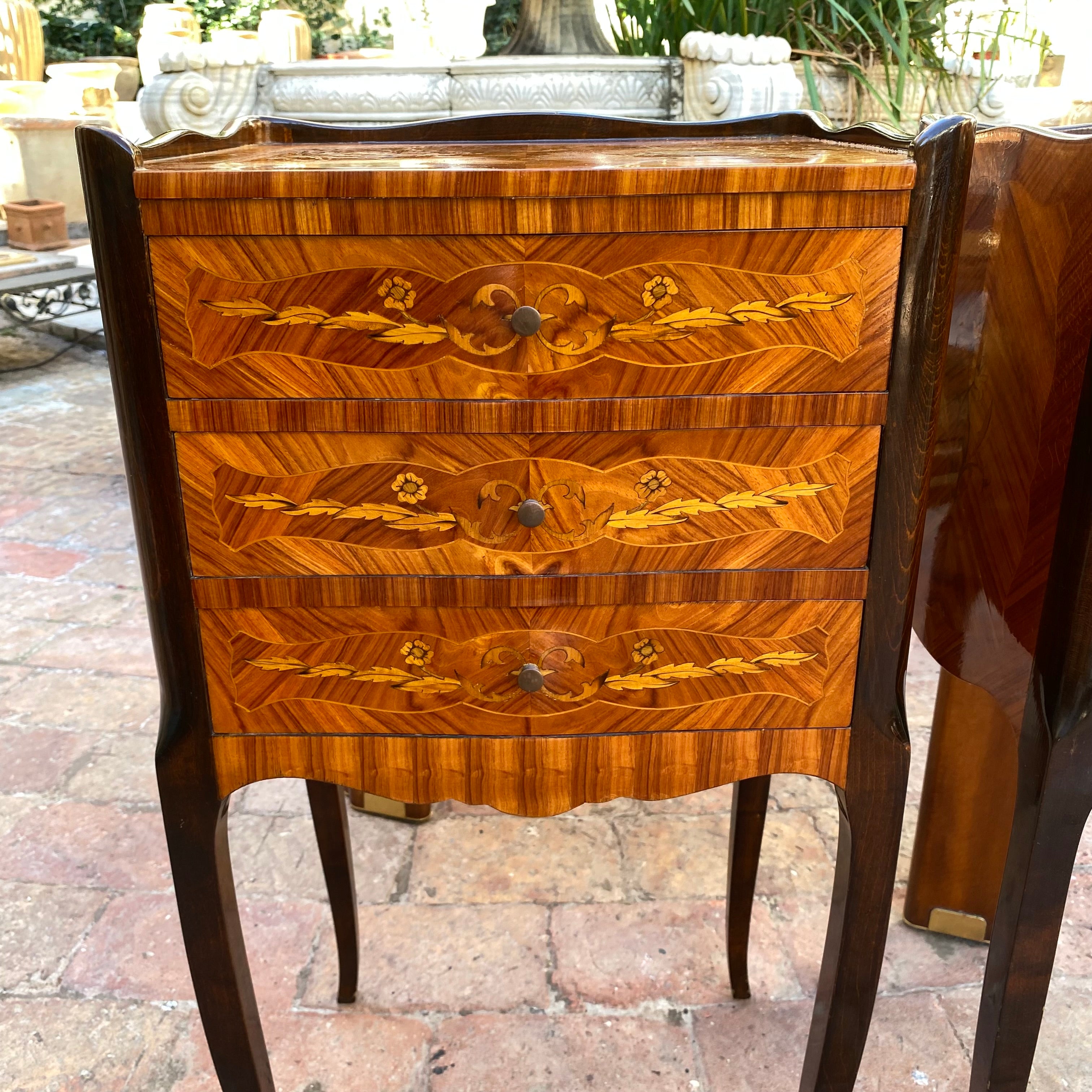 Antique French Pedestals with Beautiful Inlay and Brass Feet