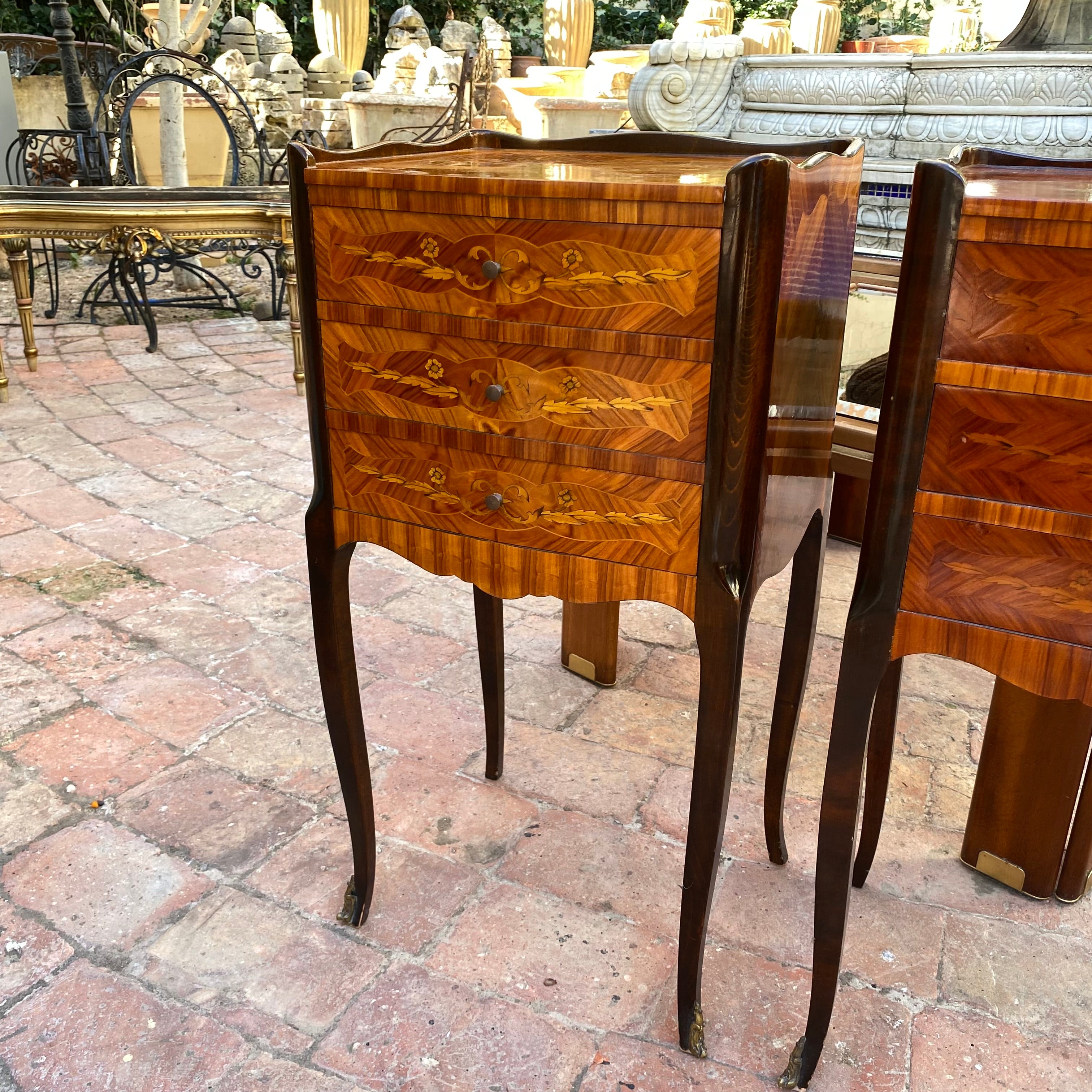 Antique French Pedestals with Beautiful Inlay and Brass Feet