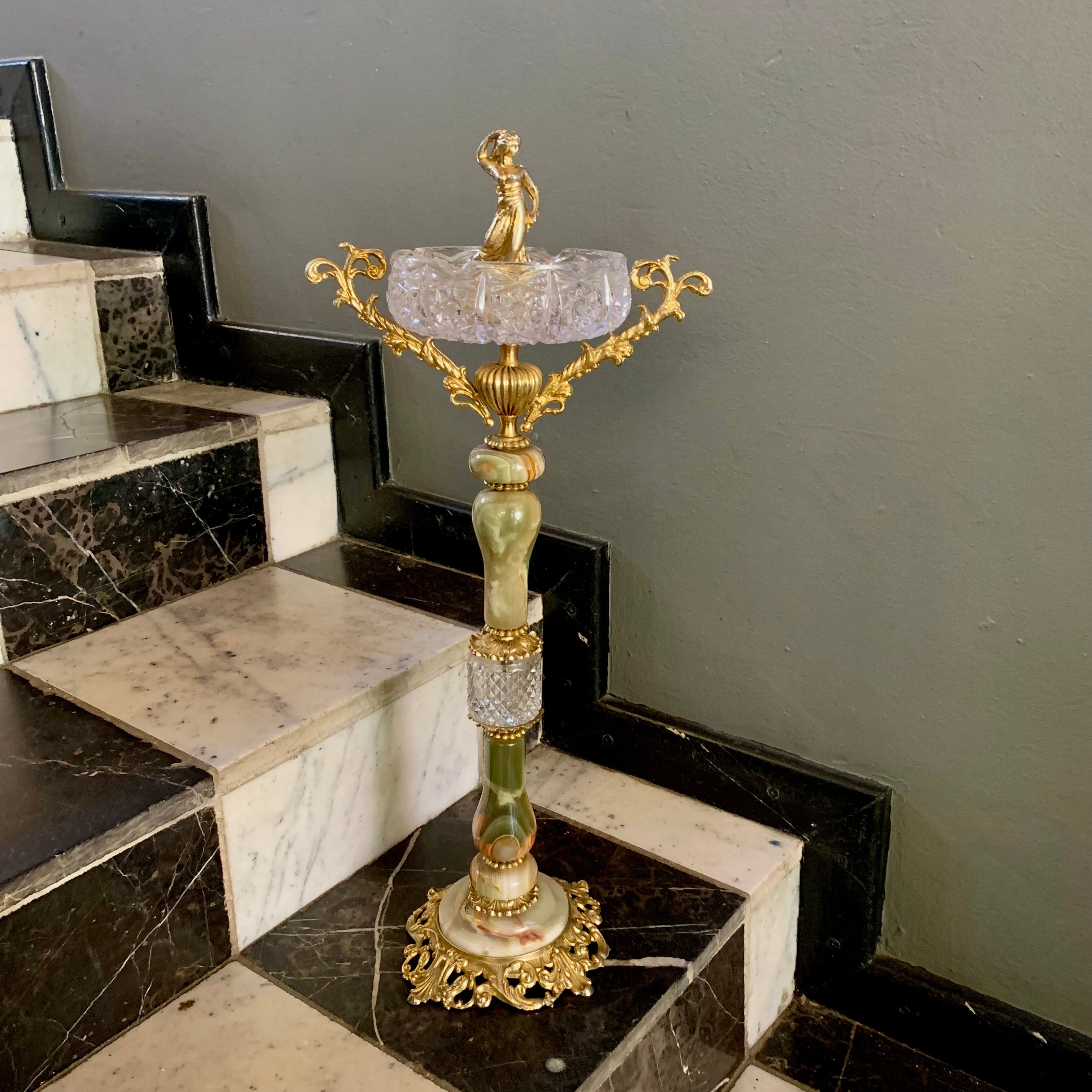 Gorgeous Antique Crystal Brass and Onyx Ashtray - SOLD