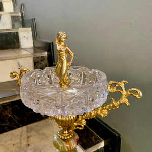 Gorgeous Antique Crystal Brass and Onyx Ashtray - SOLD