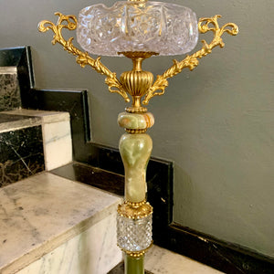 Gorgeous Antique Crystal Brass and Onyx Ashtray - SOLD