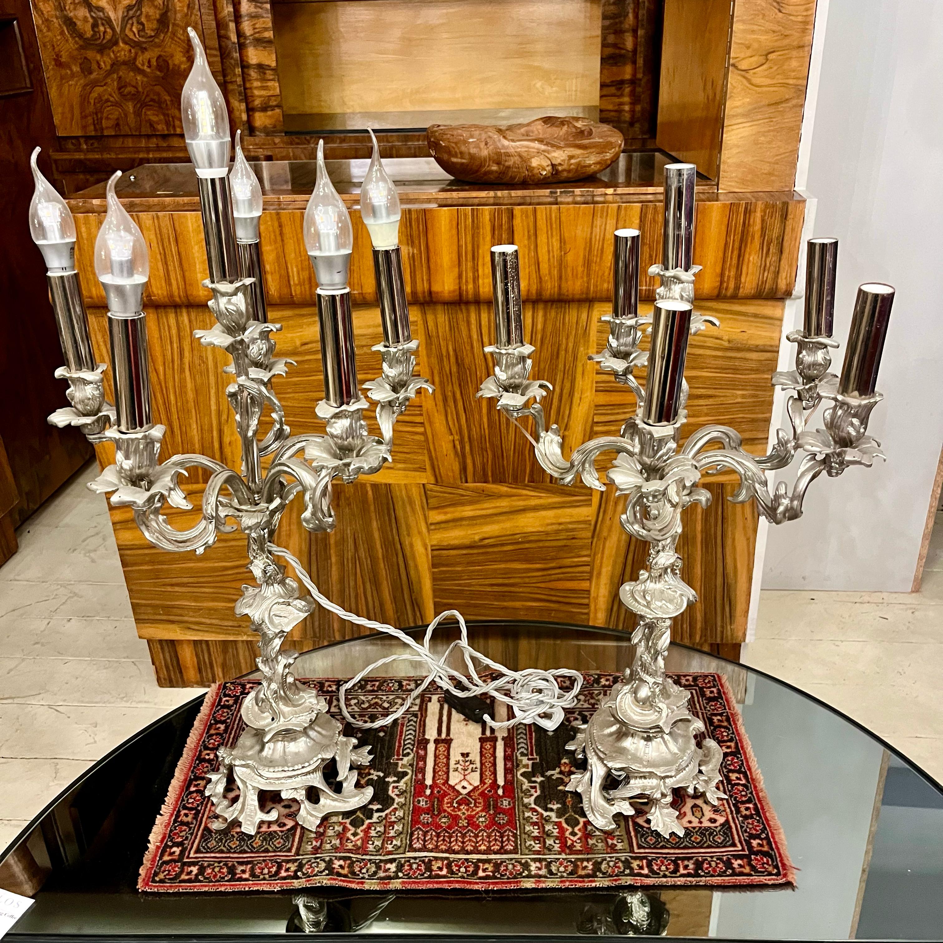 Pair of Antique Candelabras, Nickel Plated