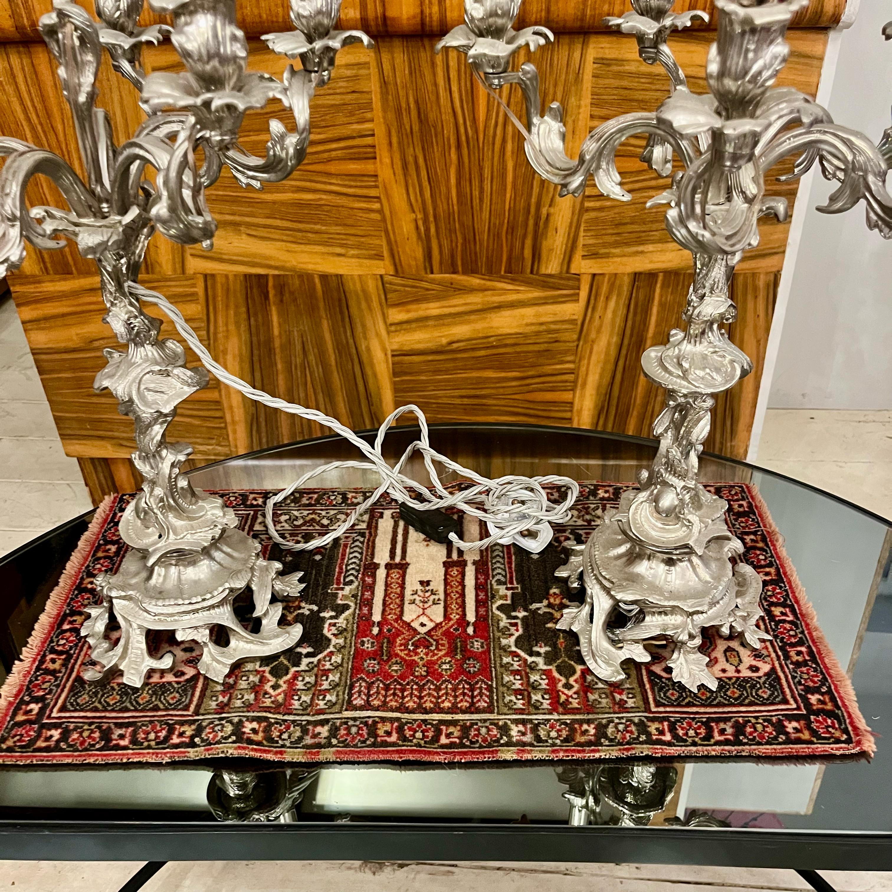 Pair of Antique Candelabras, Nickel Plated