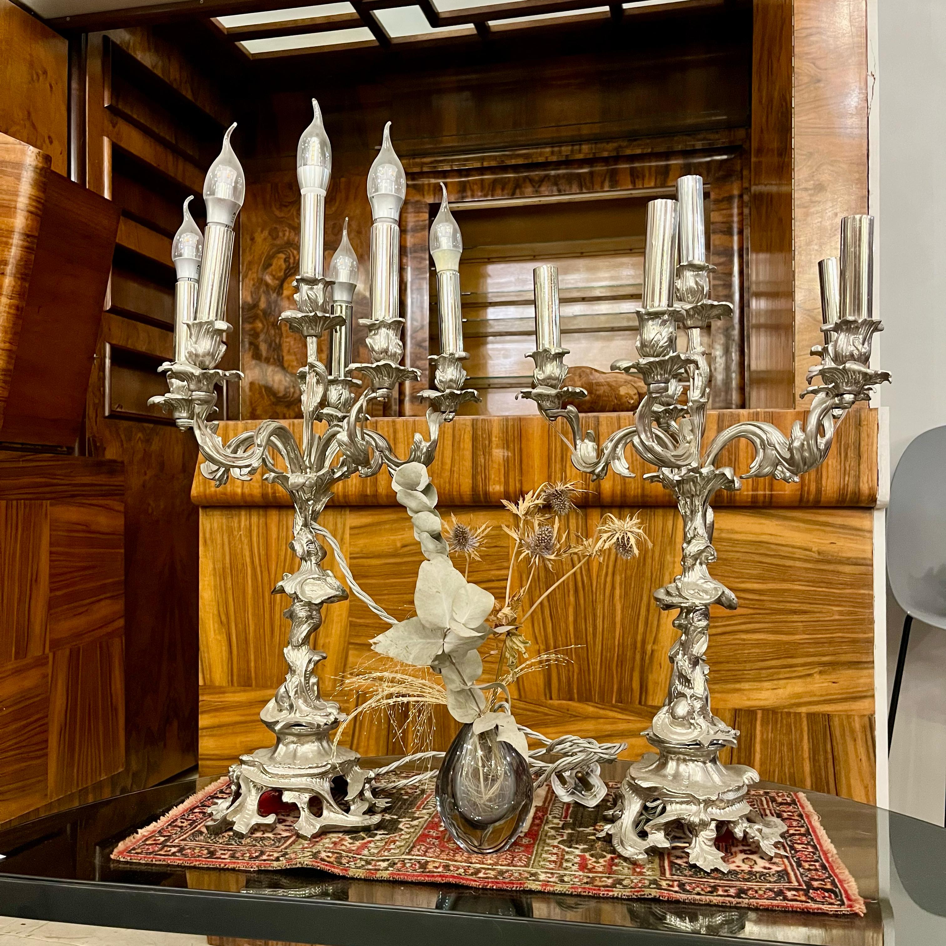 Pair of Antique Candelabras, Nickel Plated