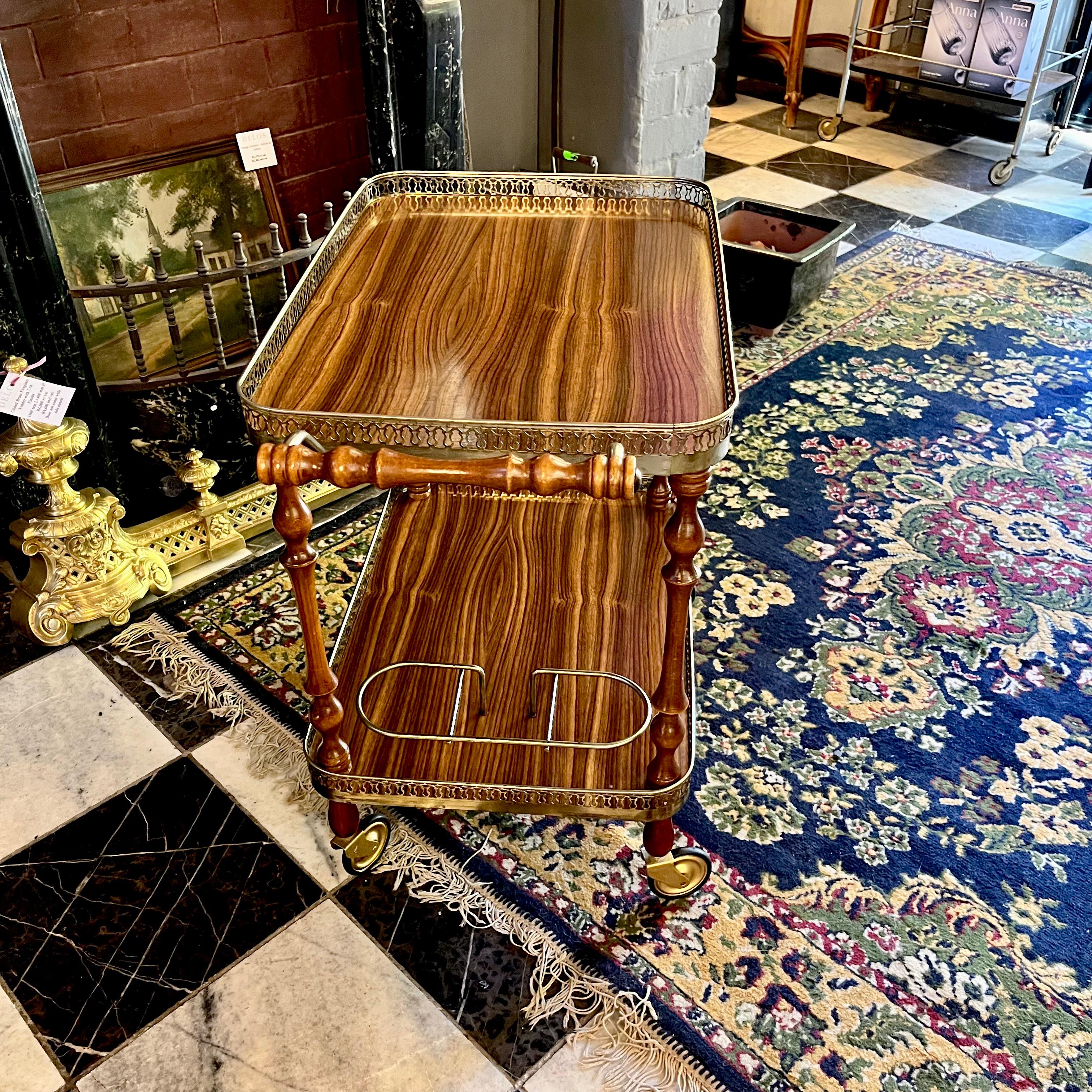 Vintage Two-Tier Drinks Trolley with Brass Gallery, c. 1960s - SOLD
