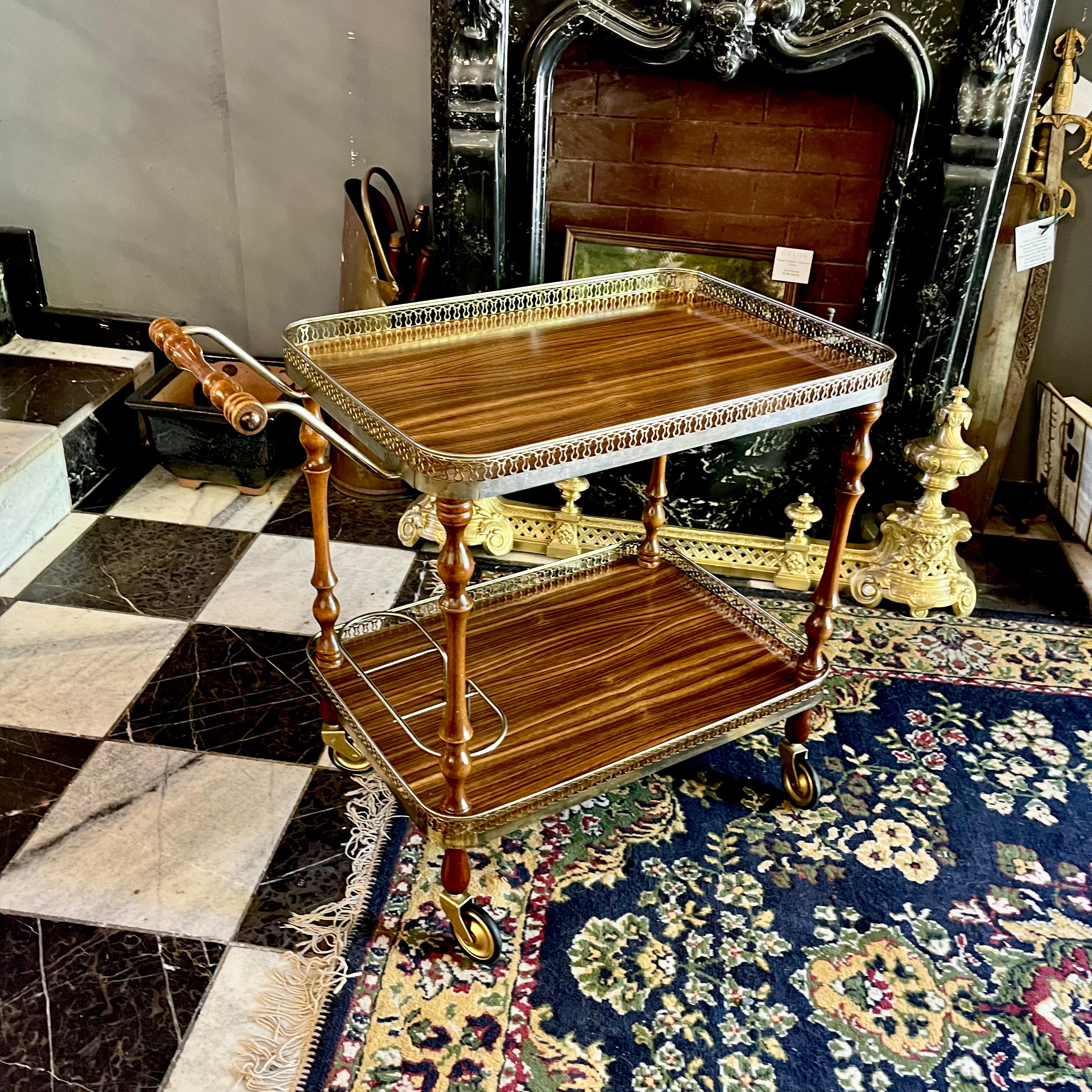 Vintage Two-Tier Drinks Trolley with Brass Gallery, c. 1960s - SOLD