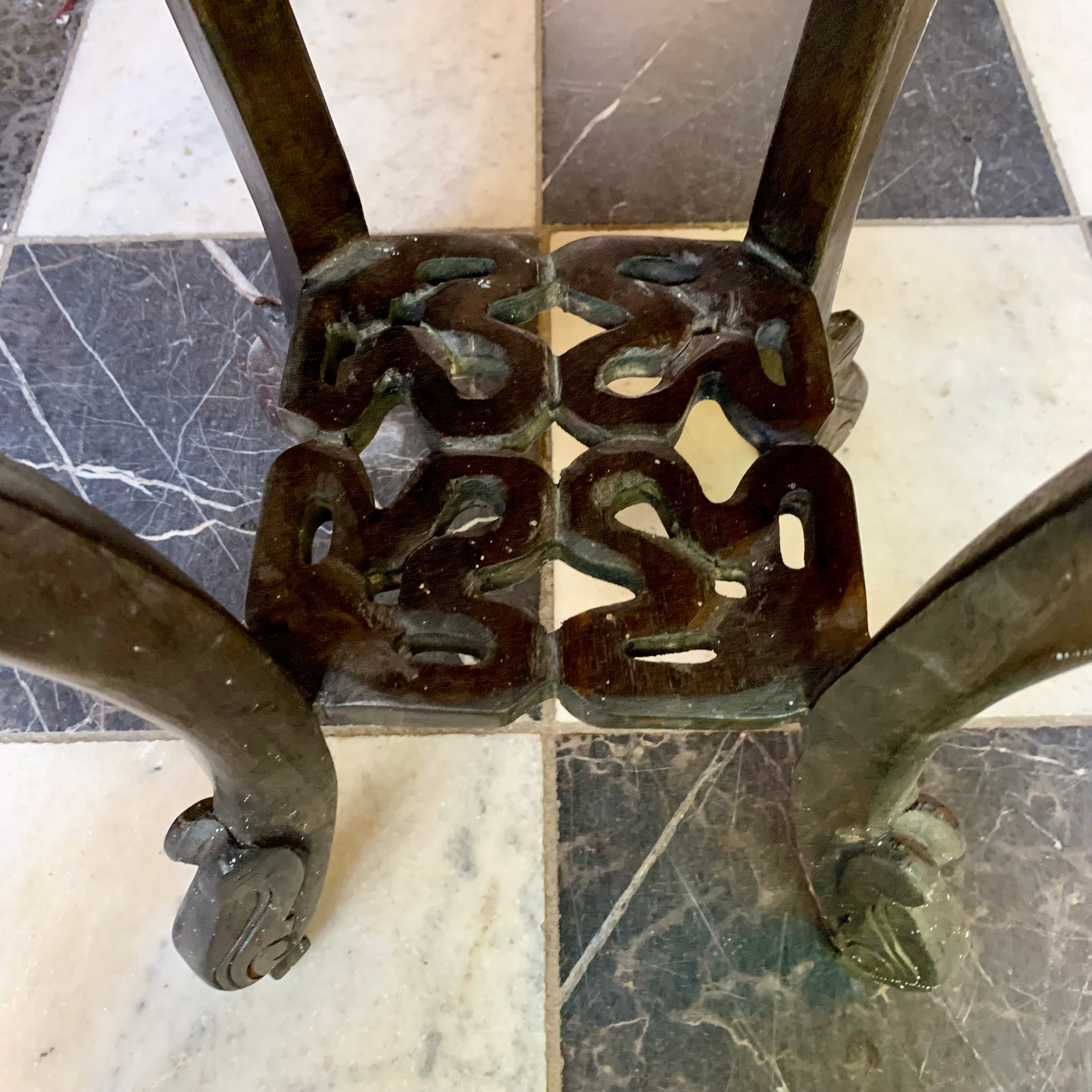 Beautiful Chinese Hand Carved Pedestal with Marble Top