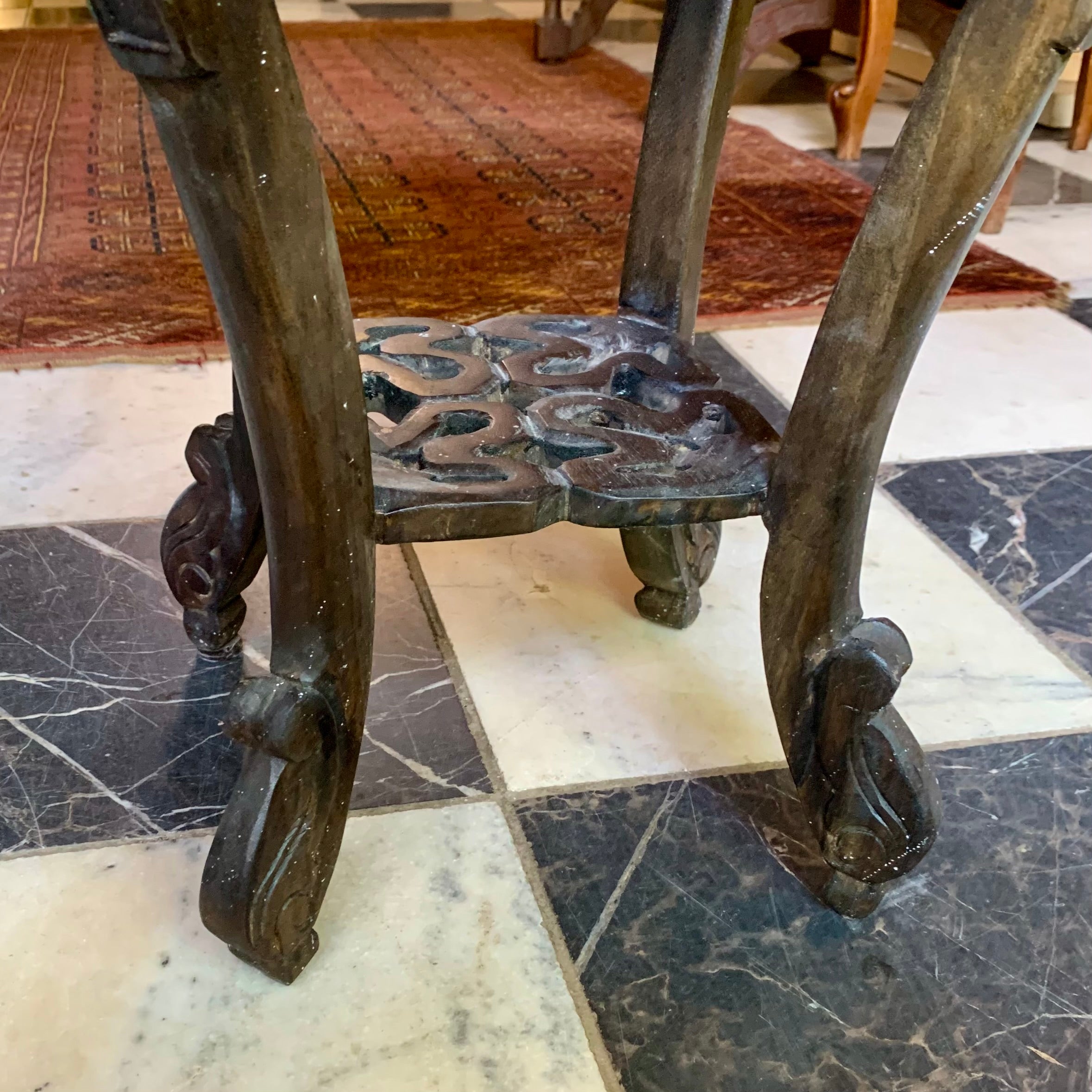 Beautiful Chinese Hand Carved Pedestal with Marble Top