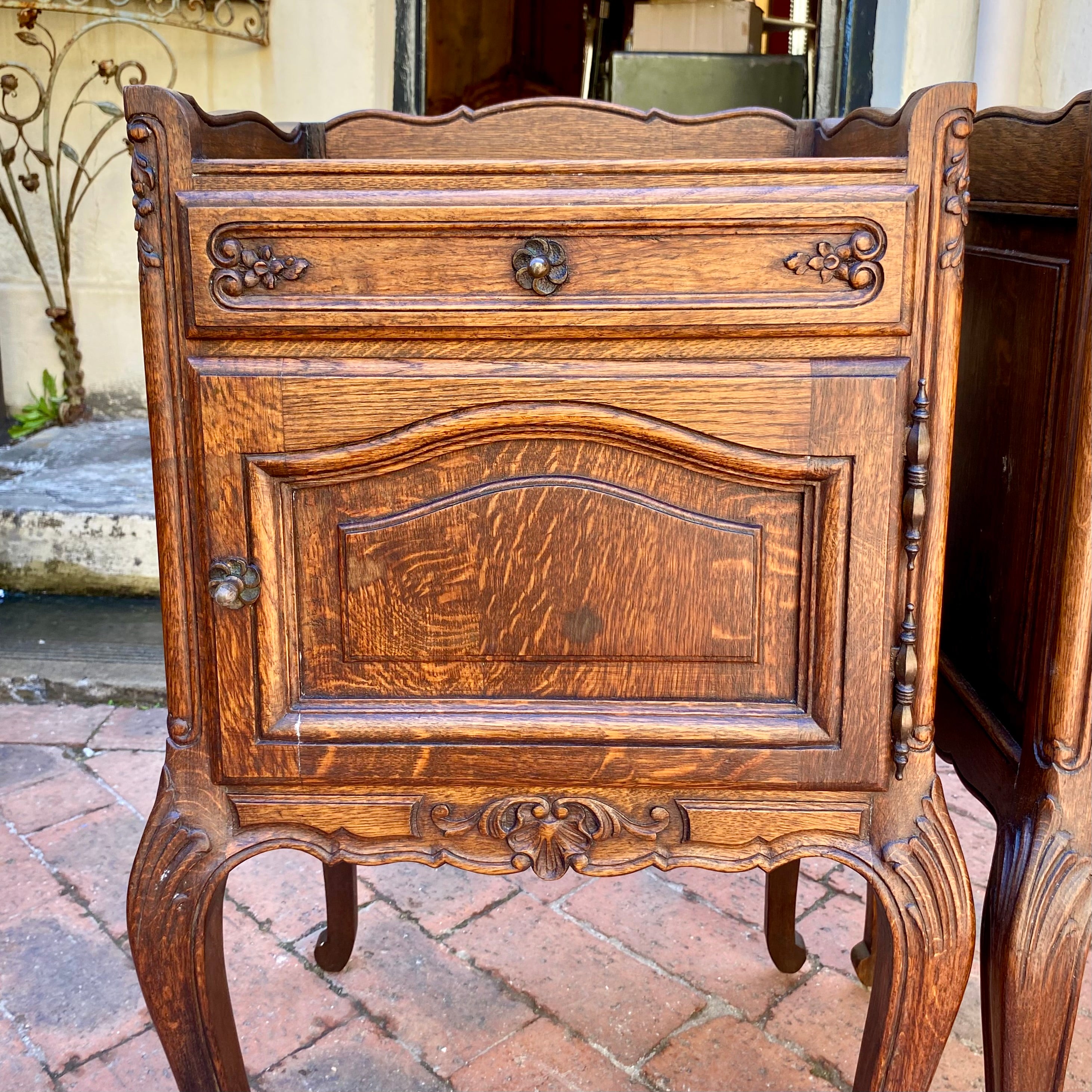 Mr & Mrs Antique Oak Bedside Pedestals