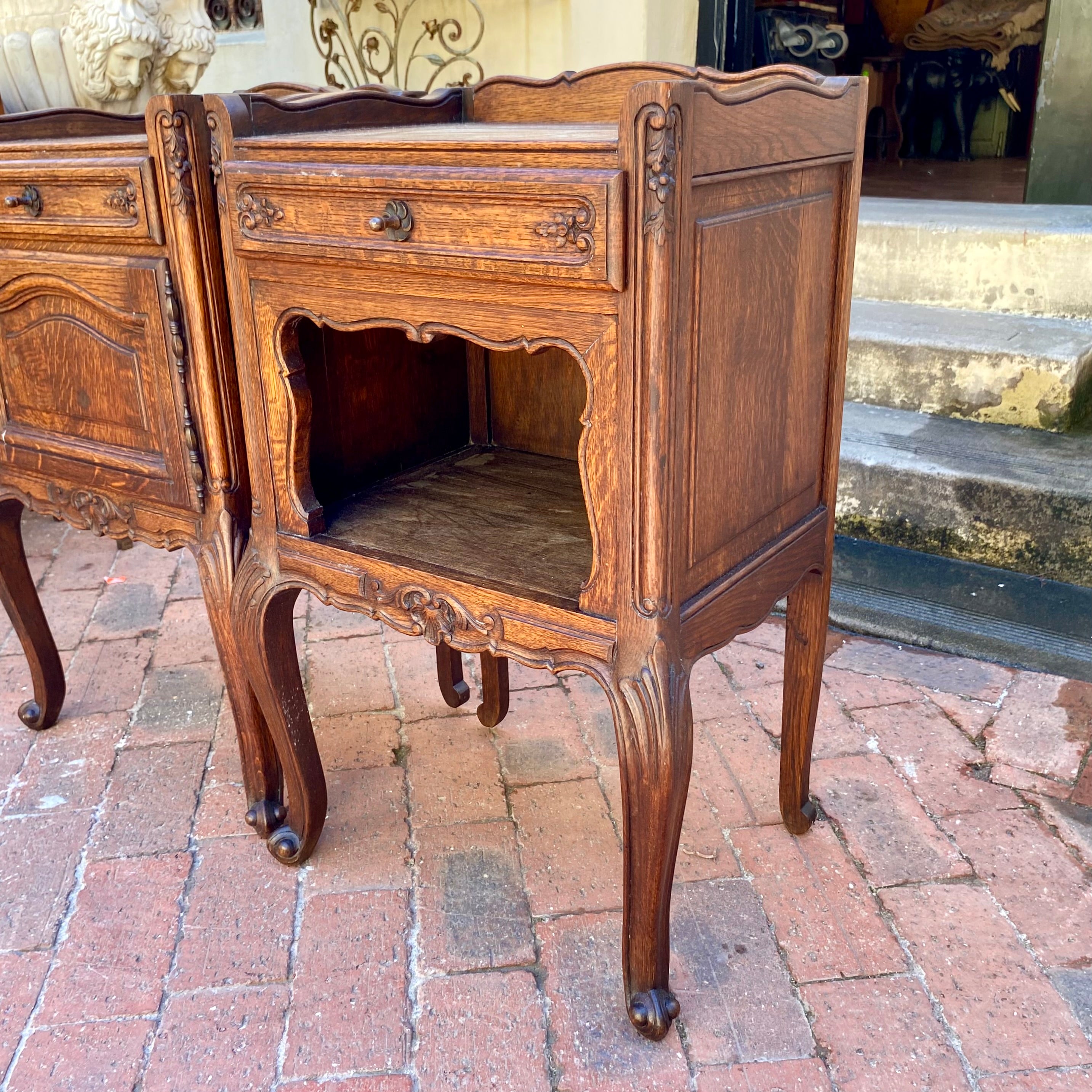 Mr & Mrs Antique Oak Bedside Pedestals