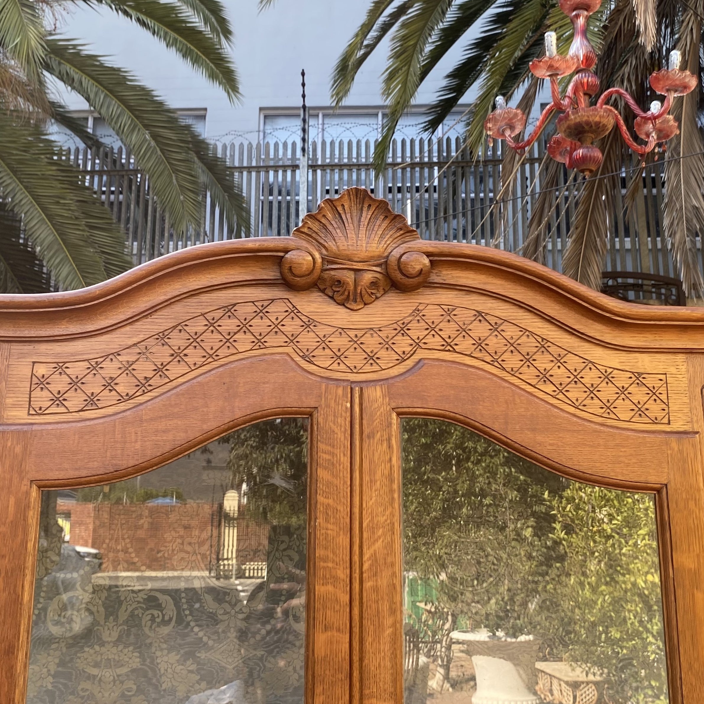 Antique Carved French Oak Display Cabinet with Snails Feet