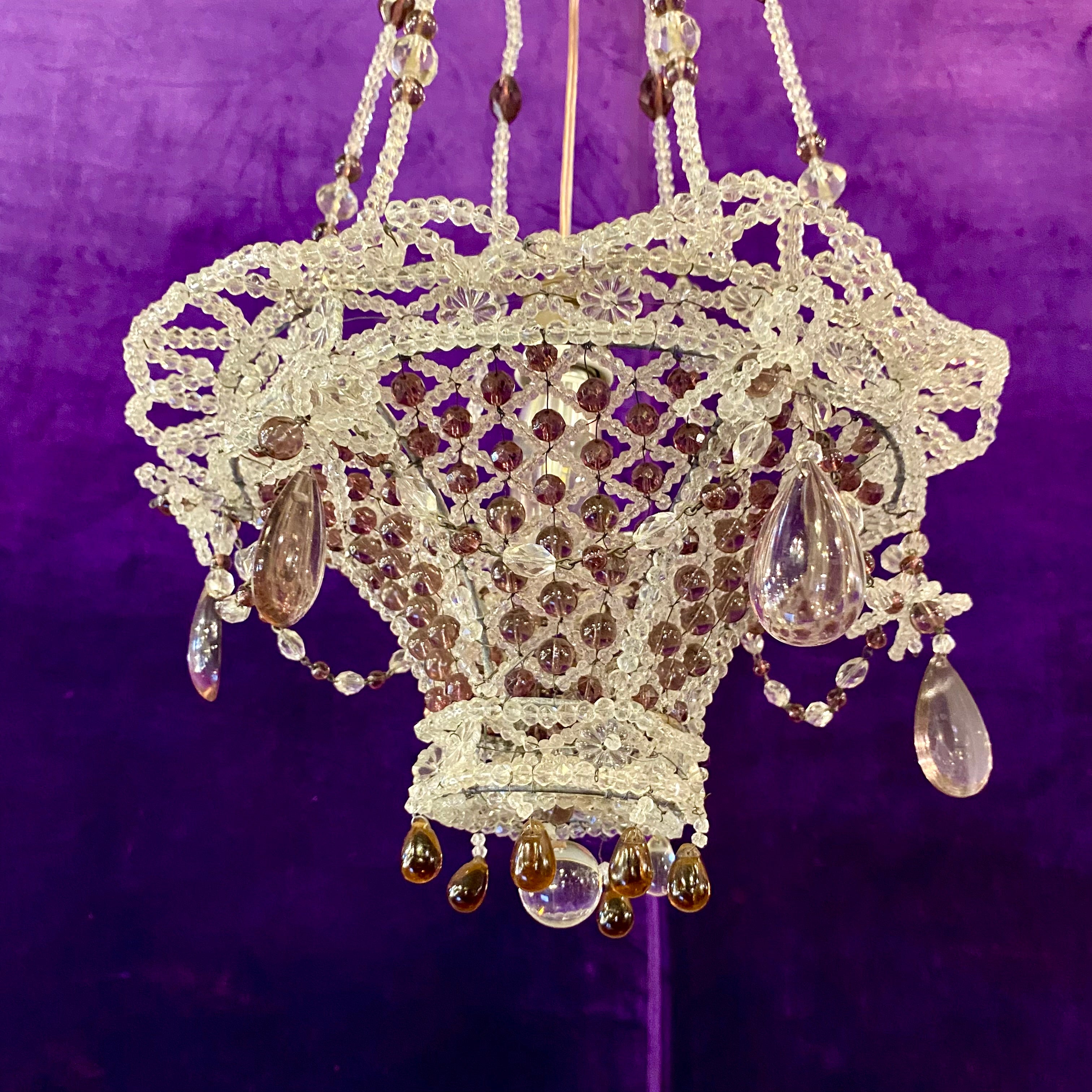 Pretty Plum Antique Chandelier with Original Crystals