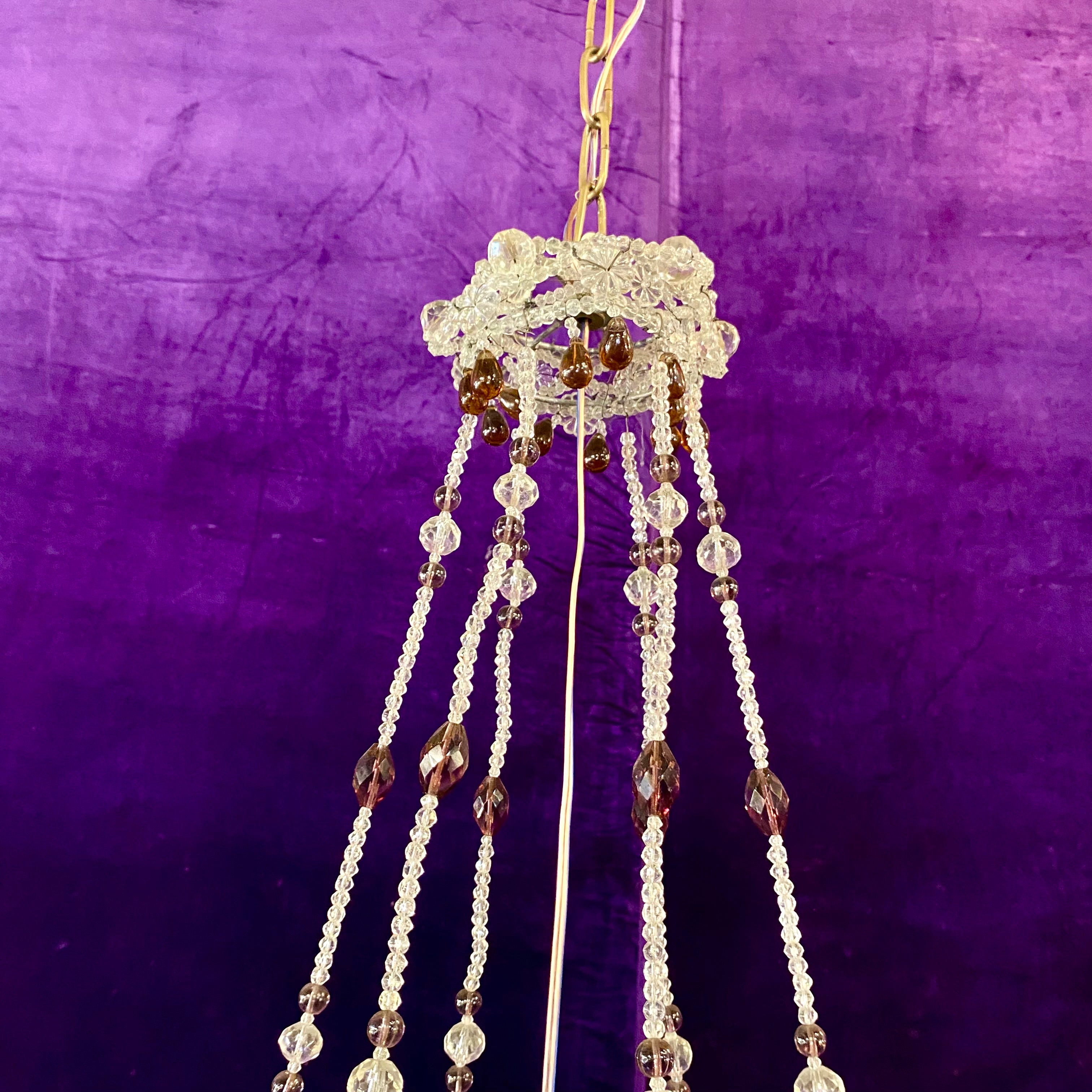 Pretty Plum Antique Chandelier with Original Crystals