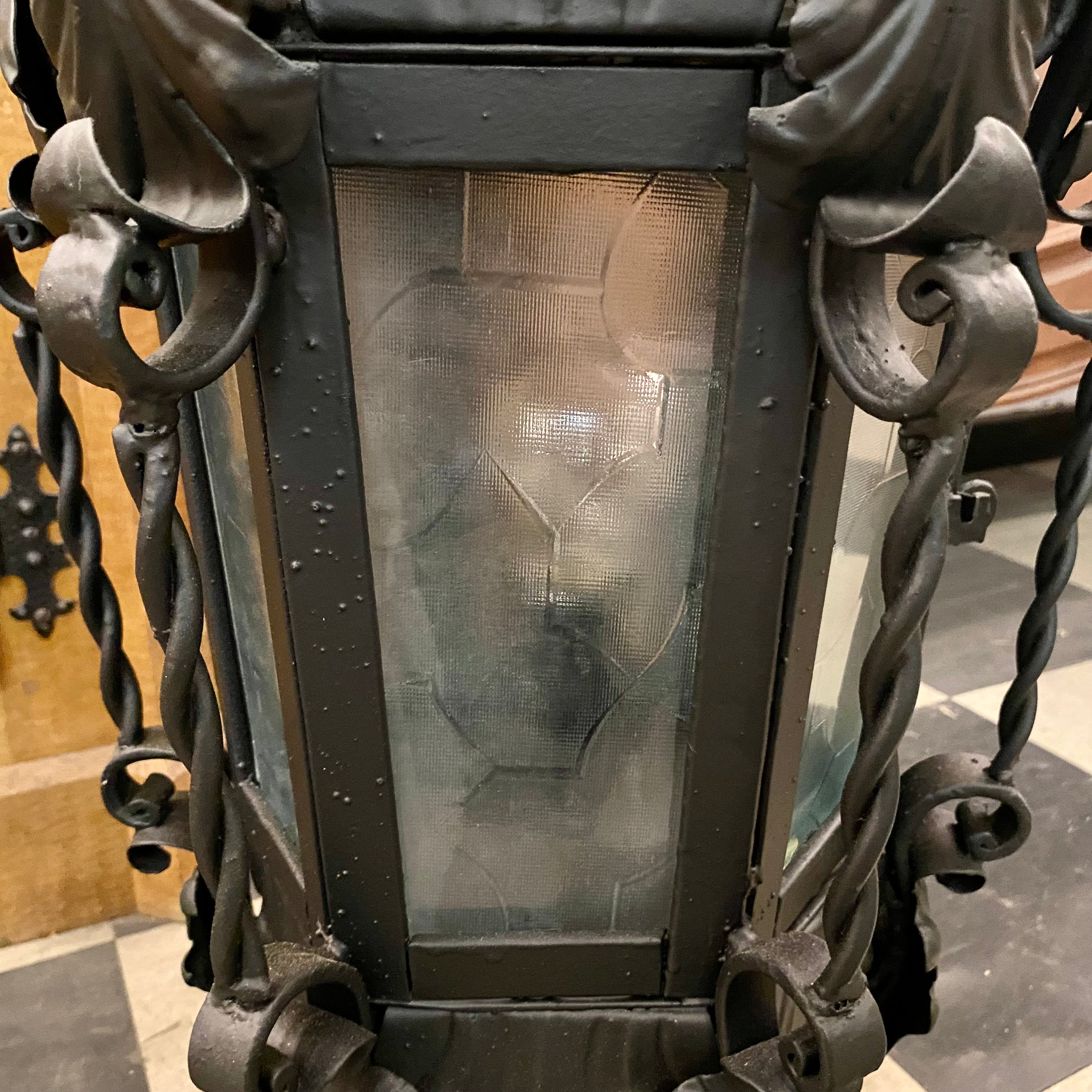 Antique Wrought Iron Lanterns with Aged Glass - SOLD