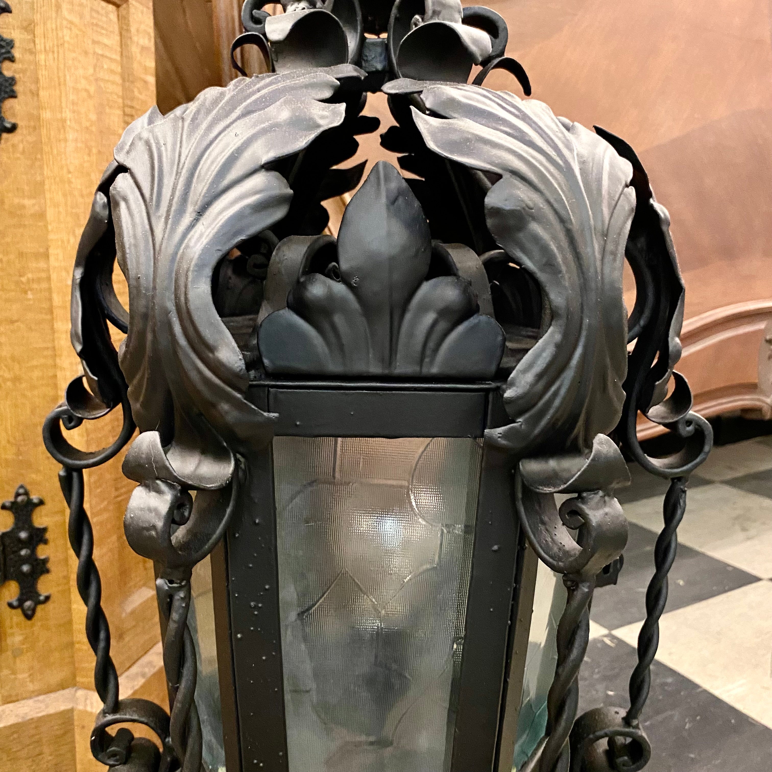 Antique Wrought Iron Lanterns with Aged Glass - SOLD