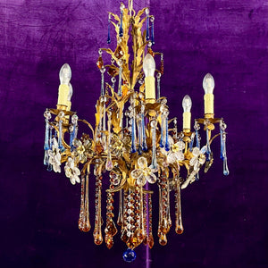 Florentine Gilt Metal Chandelier with Coloured Murano Drops, c.1950s–60s