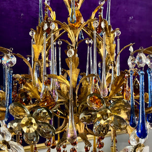 Florentine Gilt Metal Chandelier with Coloured Murano Drops, c.1950s–60s